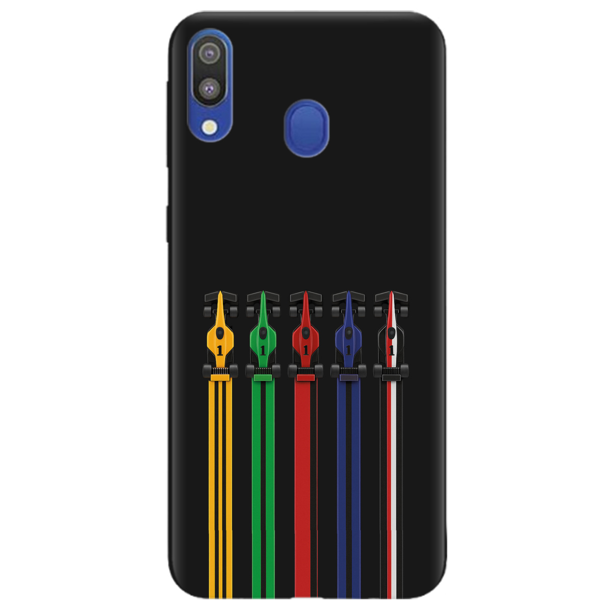 Чехол для Samsung Galaxy M20 черный матовый soft touch Рев двигателей - фото 1 - Чехлы для телефонов