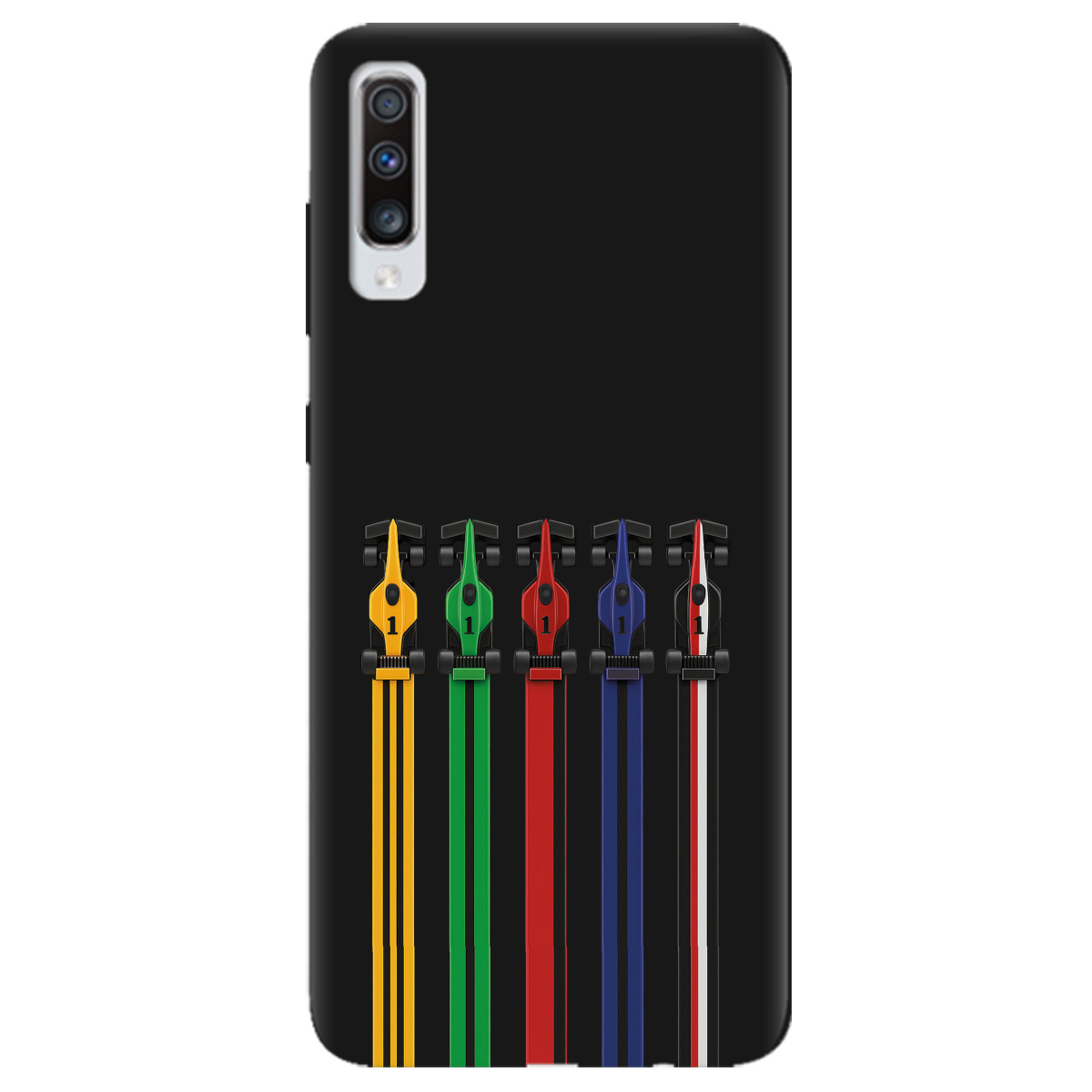 Чехол для Samsung Galaxy A70 черный матовый soft touch Рев двигателей - фото 1 - Чехлы для телефонов