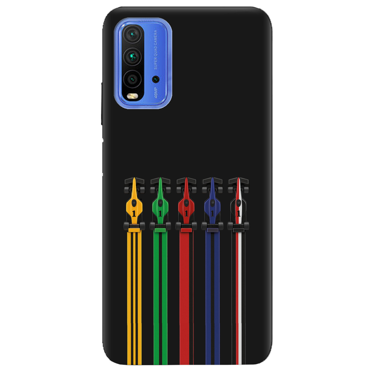 Чехол для Xiaomi Redmi 9T черный матовый soft touch Рев двигателей - фото 1 - Чехлы для телефонов