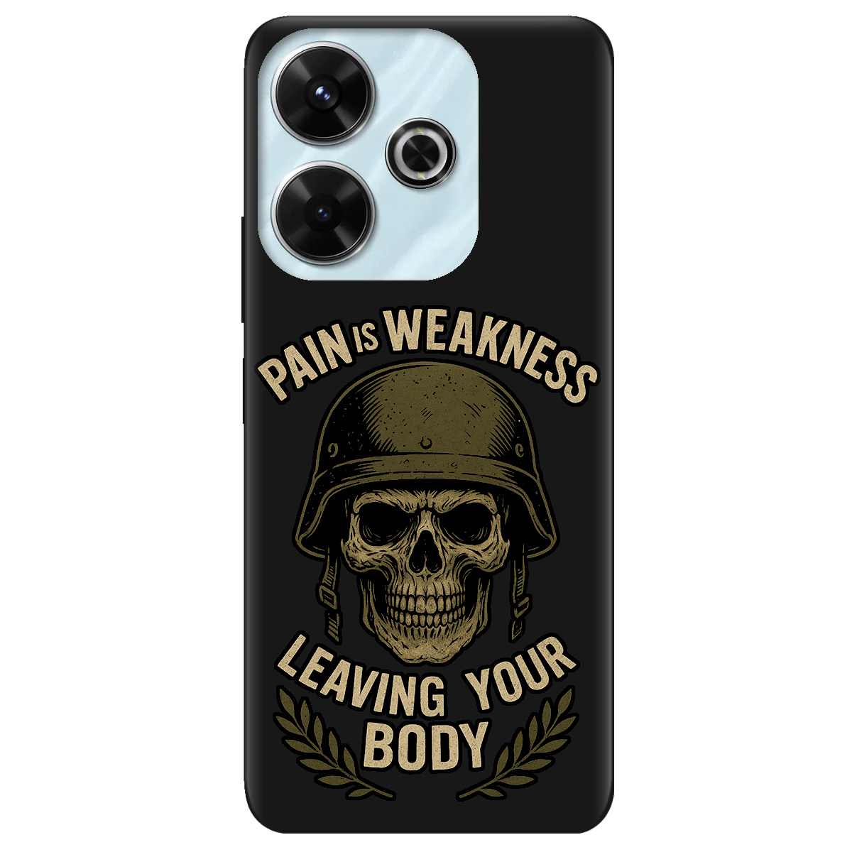 Чохол для Xiaomi Redmi 13 чорний матовий soft touch Біль - це слабкість - фото 1 - Чохли для телефонів