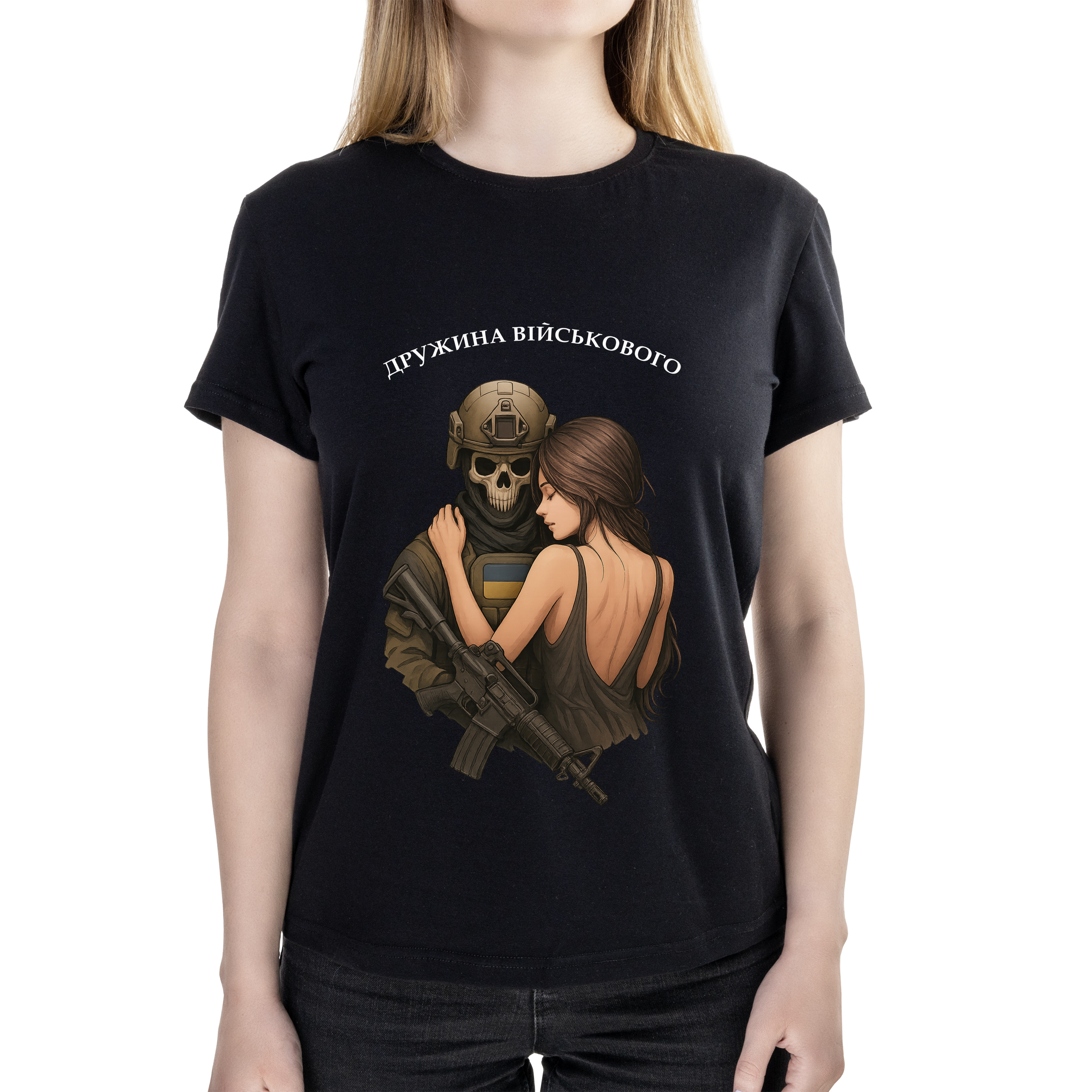 Футболка женская полуприталённая черная хлопок/эластан А3 размера Жена военного L - фото 1 - Футболки