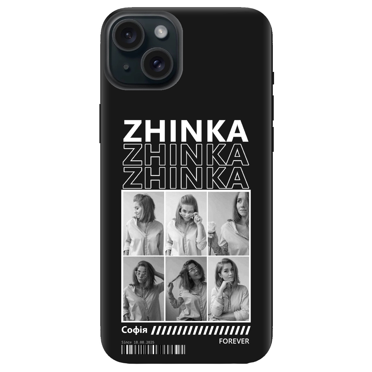 Чехол для Apple iPhone 15 Plus черный матовый soft touch Zhinka (с вашими фото) - фото 1 - Чехлы для телефонов