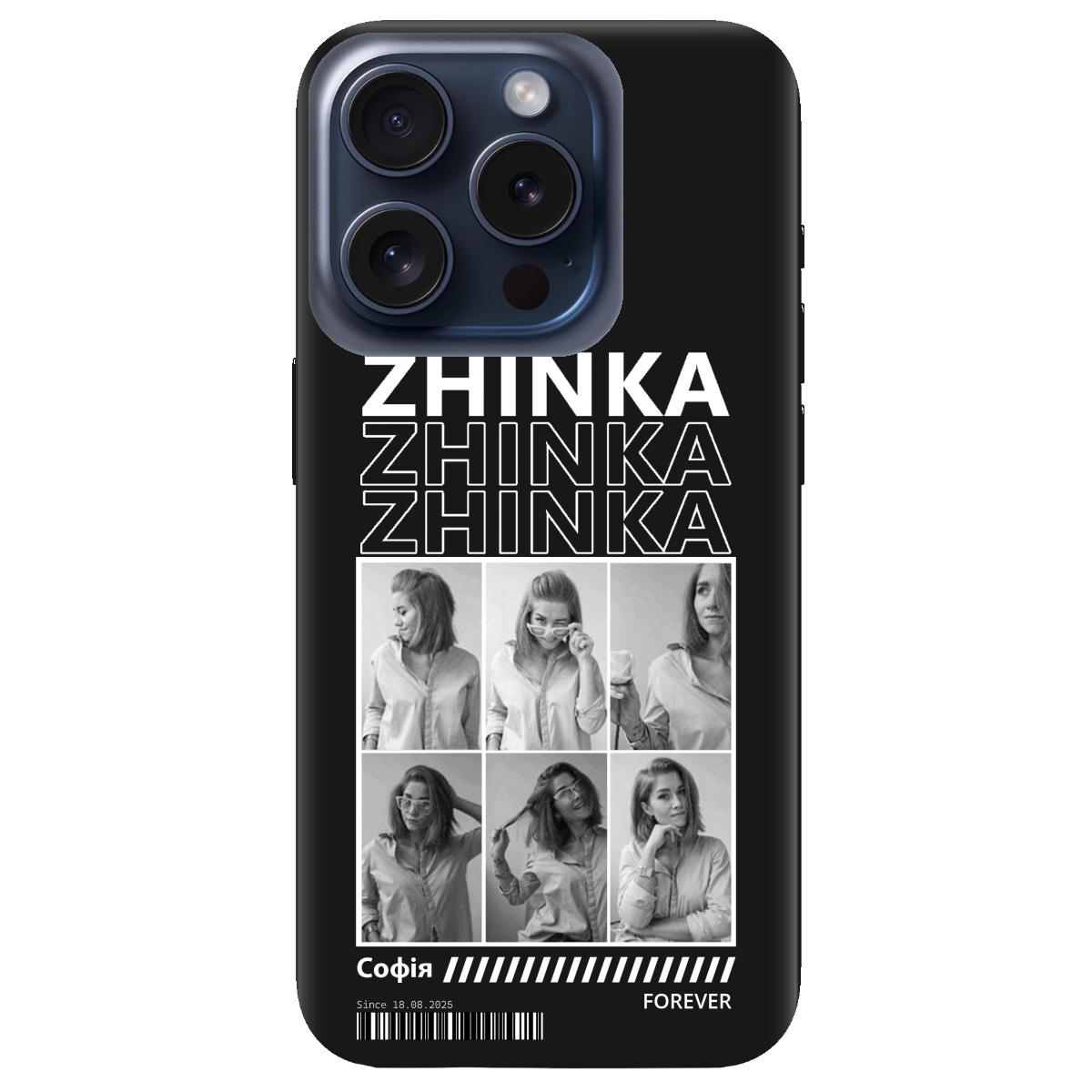 Чехол для Apple iPhone 15 Pro Max черный матовый soft touch Zhinka (с вашими фото) - фото 1 - Чехлы для телефонов