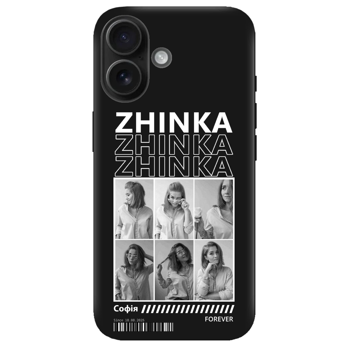 Чехол для Apple iPhone 16 Plus черный матовый soft touch Zhinka (с вашими фото) - фото 1 - Чехлы для телефонов