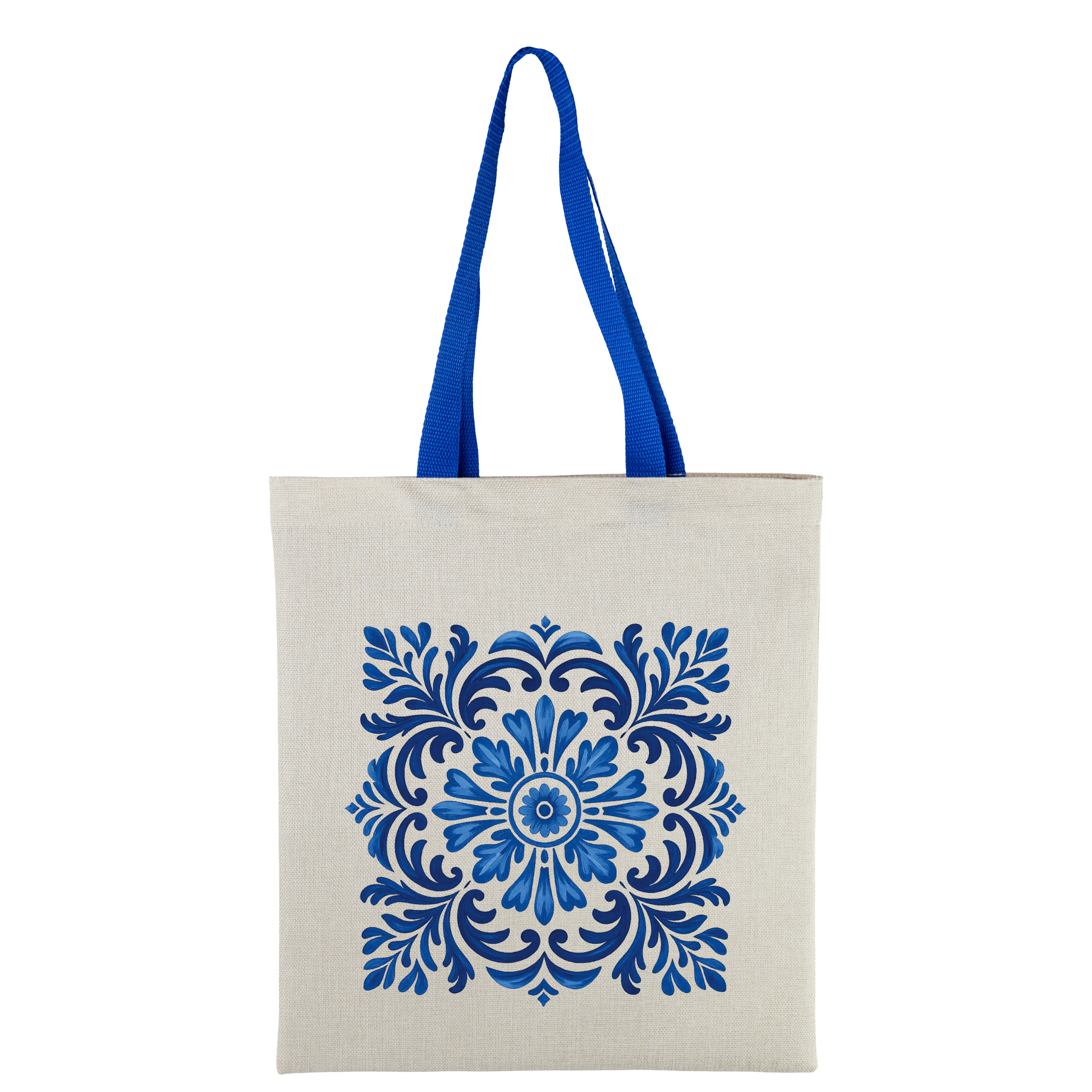 Еко сумка лляна вертикальна з синіми ручками 35*38,5 см Квітка ночі - фото 1 - Сумки, рюкзаки