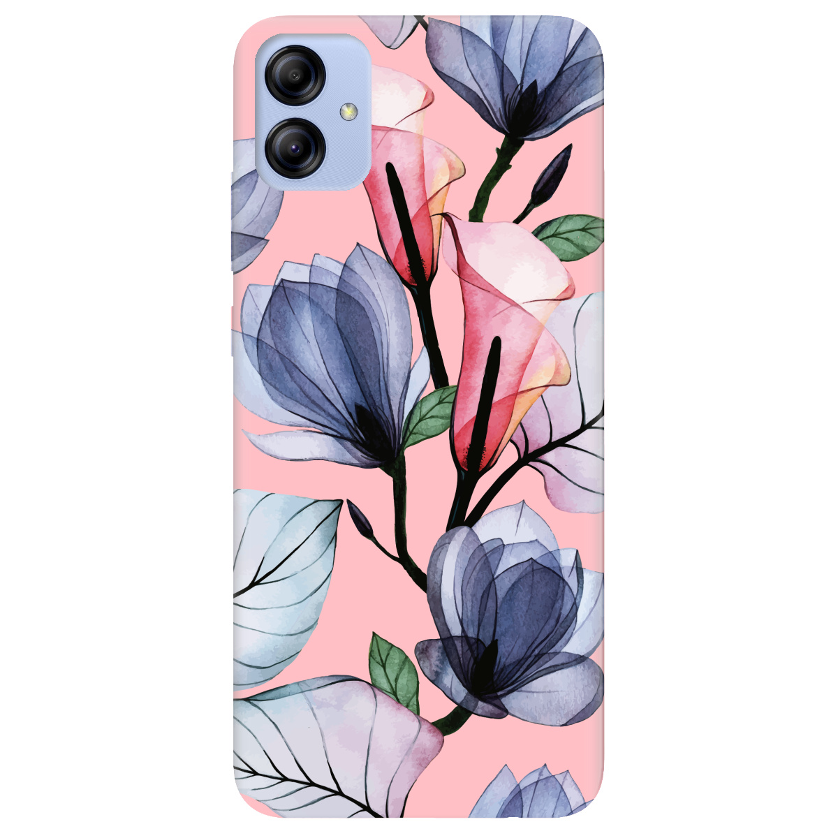Чохол для Samsung Galaxy A04e ніжно-рожевий матовий soft touch Tropical flowers - фото 1 - Чохли для телефонів