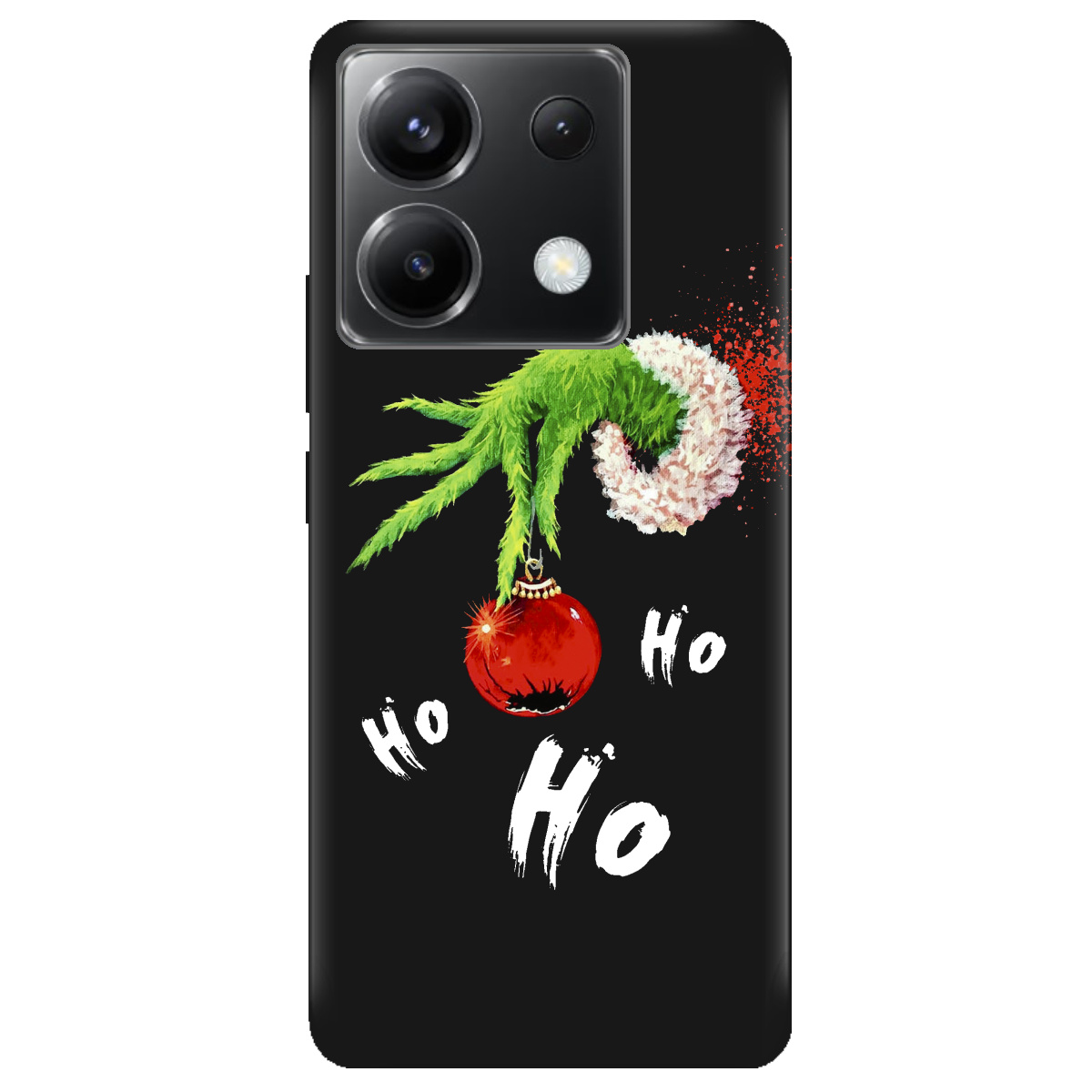 Чехол для Xiaomi Redmi Note 13 Pro 5G черный матовый soft touch Grinch HO HO HO - фото 1 - Чехлы для телефонов