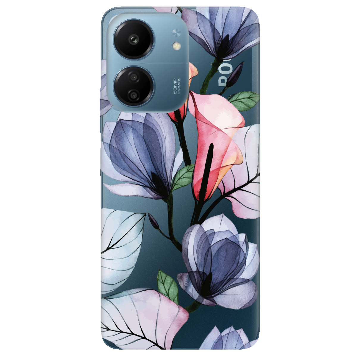 Чехол для Xiaomi Poco C65 прозрачный Tropical flowers - фото 1 - Чехлы для телефонов