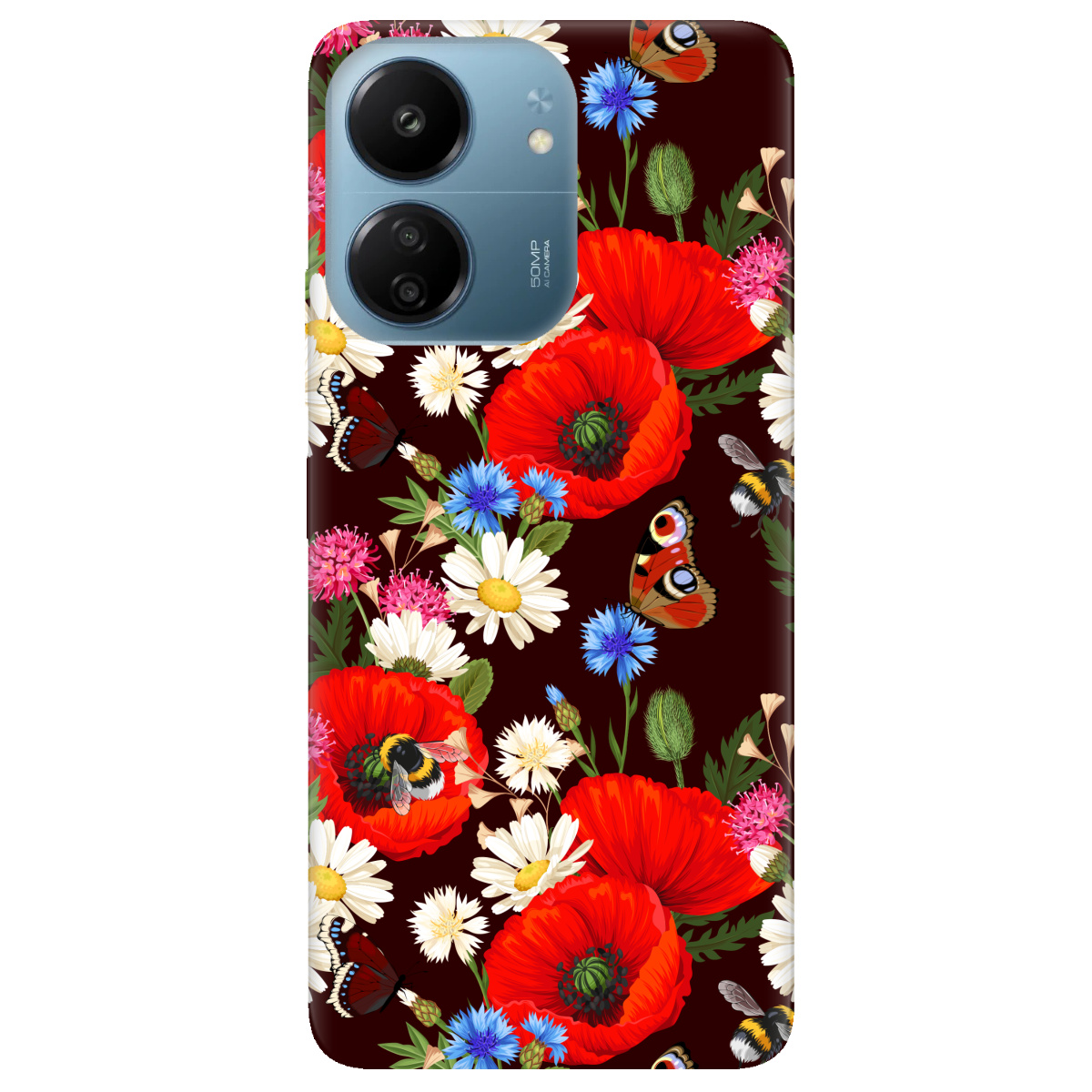 Чехол для Xiaomi Poco C65 прозрачный Лугові квіти - фото 1 - Чехлы для телефонов