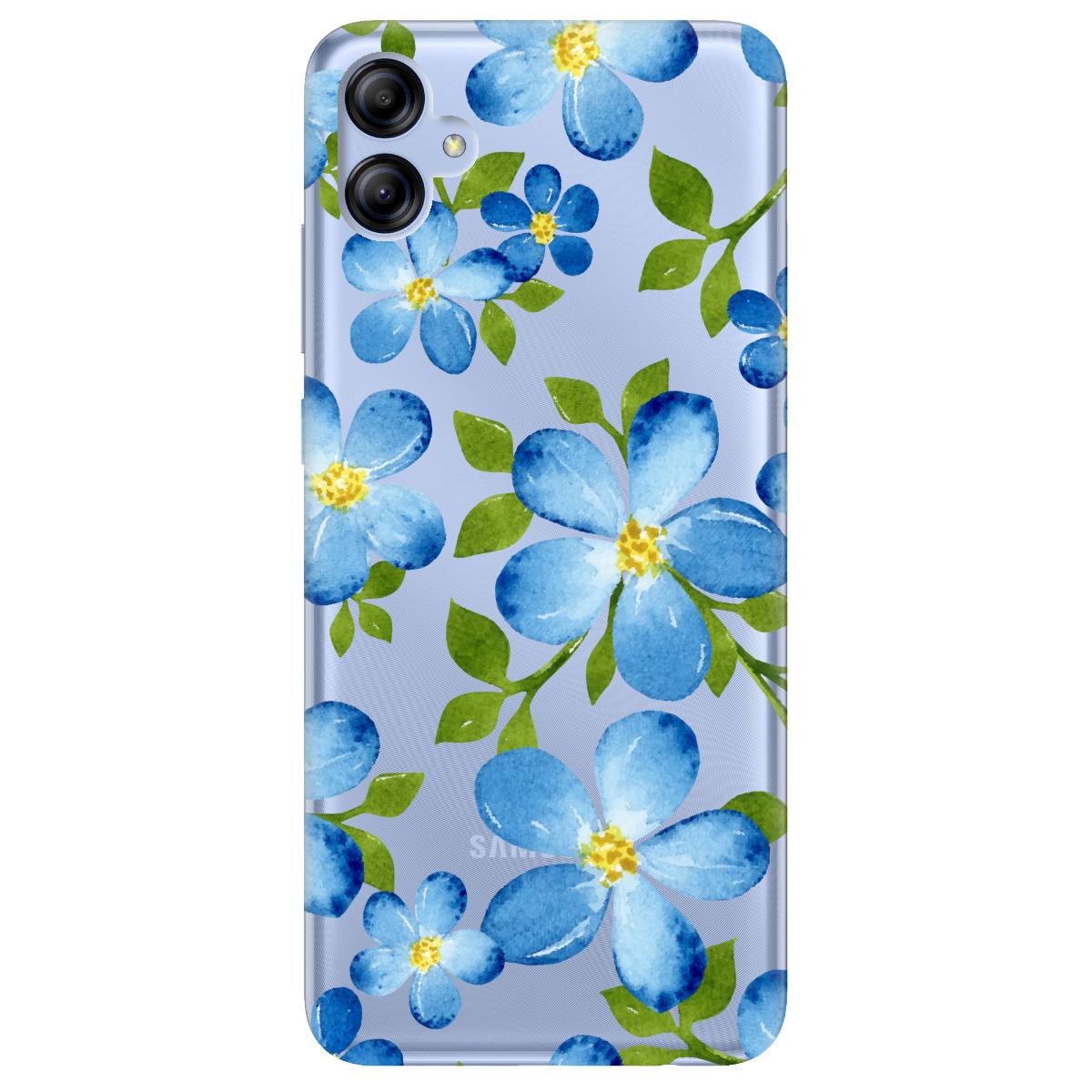 Чехол для Samsung Galaxy A04e прозрачный Flowers blue - фото 1 - Чехлы для телефонов