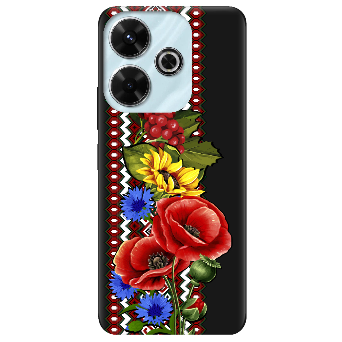 Чехол для Xiaomi Poco M6 4G черный матовый soft touch Ukraine ornament - фото 1 - Чехлы для телефонов