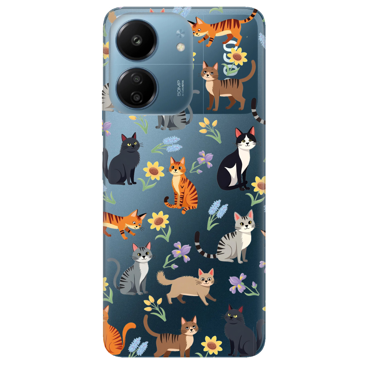 Чехол для Xiaomi Poco C65 прозрачный Blooming Kittens - фото 1 - Чехлы для телефонов