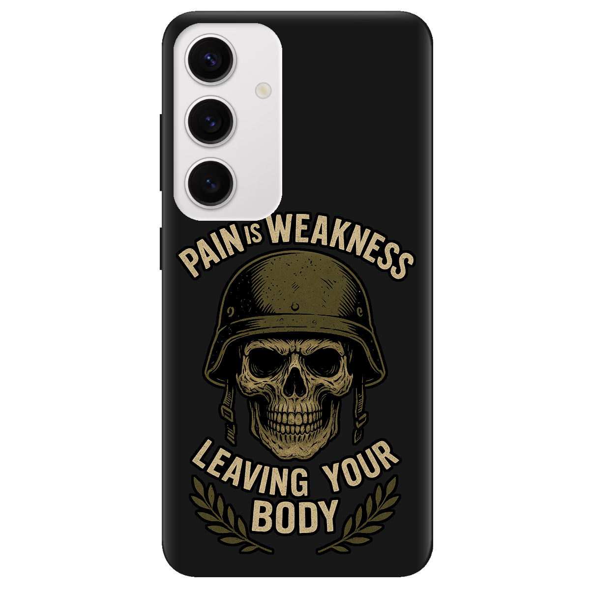 Чехол для Samsung Galaxy S24 Plus черный матовый soft touch Біль - це слабкість - фото 1 - Чехлы для телефонов