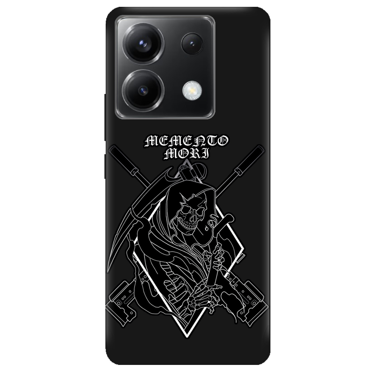 Чехол для Xiaomi Redmi Note 13 Pro 5G черный матовый soft touch Пам'ятай про смерть - фото 1 - Чехлы для телефонов