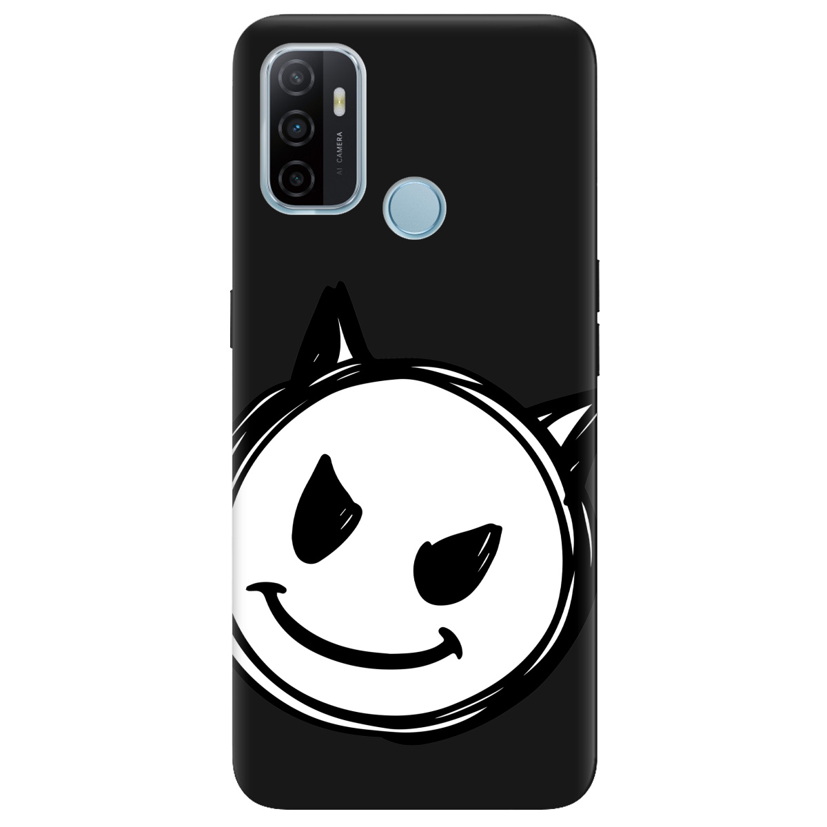 Чехол для Oppo A53/ A32/ A33 черный матовый soft touch Настроение чертенка - фото 1 - Чехлы для телефонов