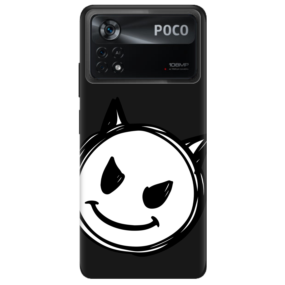 Чехол для Xiaomi Poco X4 Pro 5G черный матовый soft touch Настроение чертенка - фото 1 - Чехлы для телефонов
