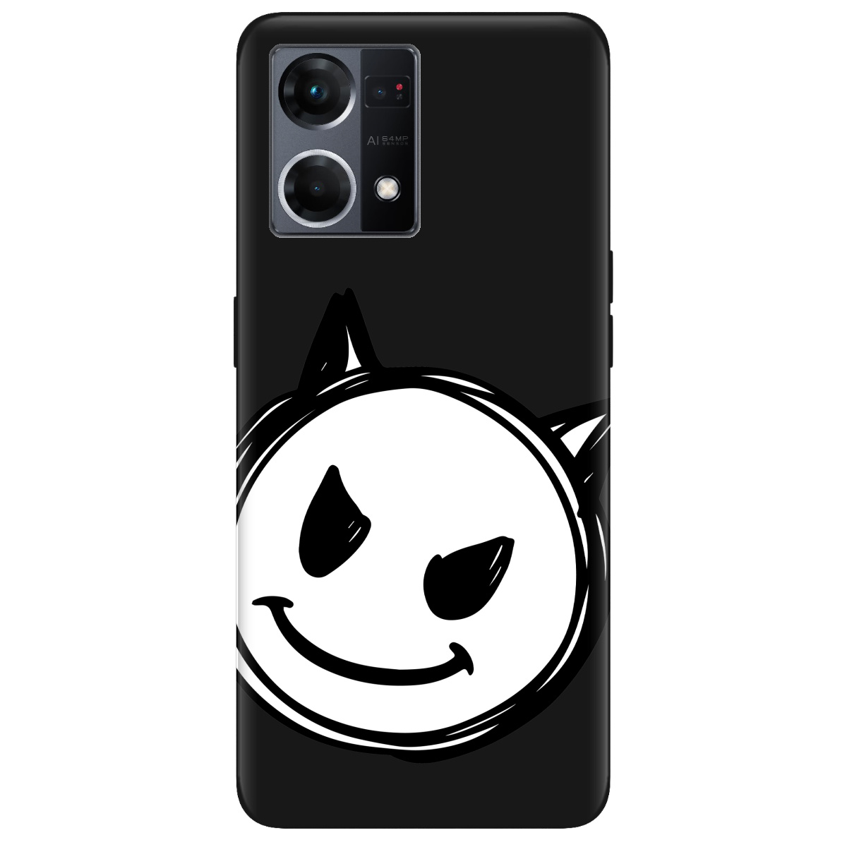 Чехол для Oppo Reno  7 4G черный матовый soft touch Настроение чертенка - фото 1 - Чехлы для телефонов
