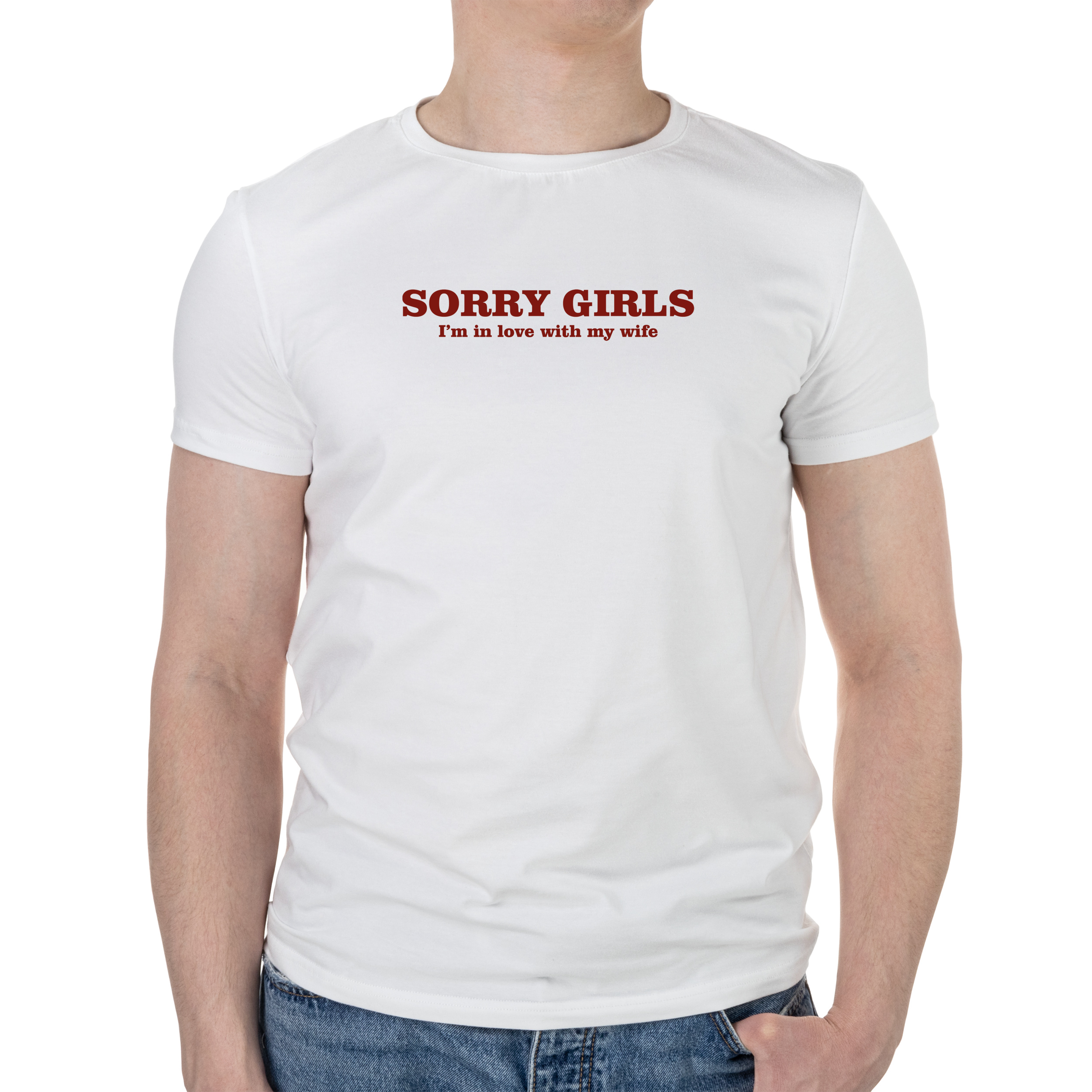 Футболка мужская белая хлопок/эластан А4 размера Sorry girls M - фото 1 - Футболки