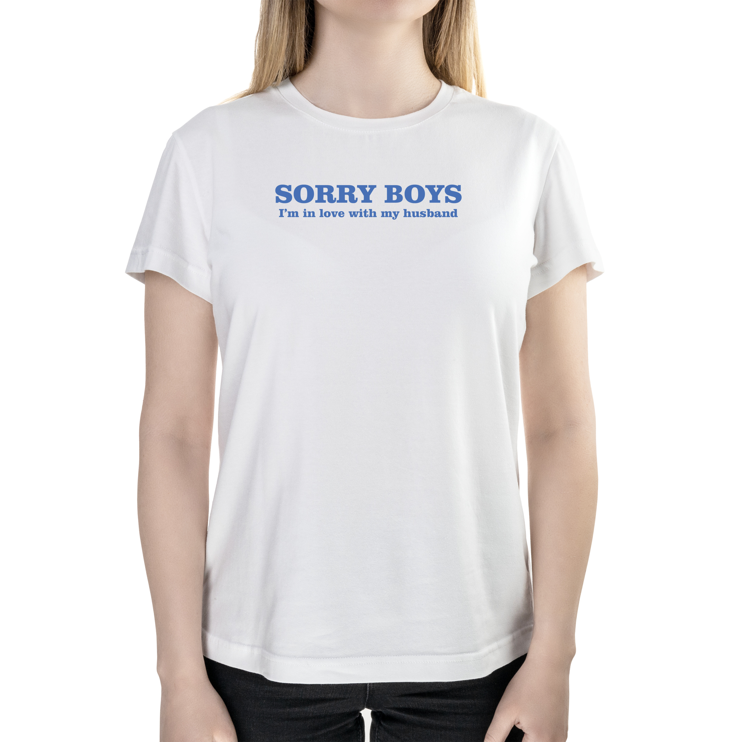 Футболка жіноча напівприталена біла бавовна/еластан А4 розміру Sorry boys XXL - фото 1 Футболка жіноча напівприталена біла бавовна/еластан А4 розміру Sorry boys XXL - фото 1 - Футболки