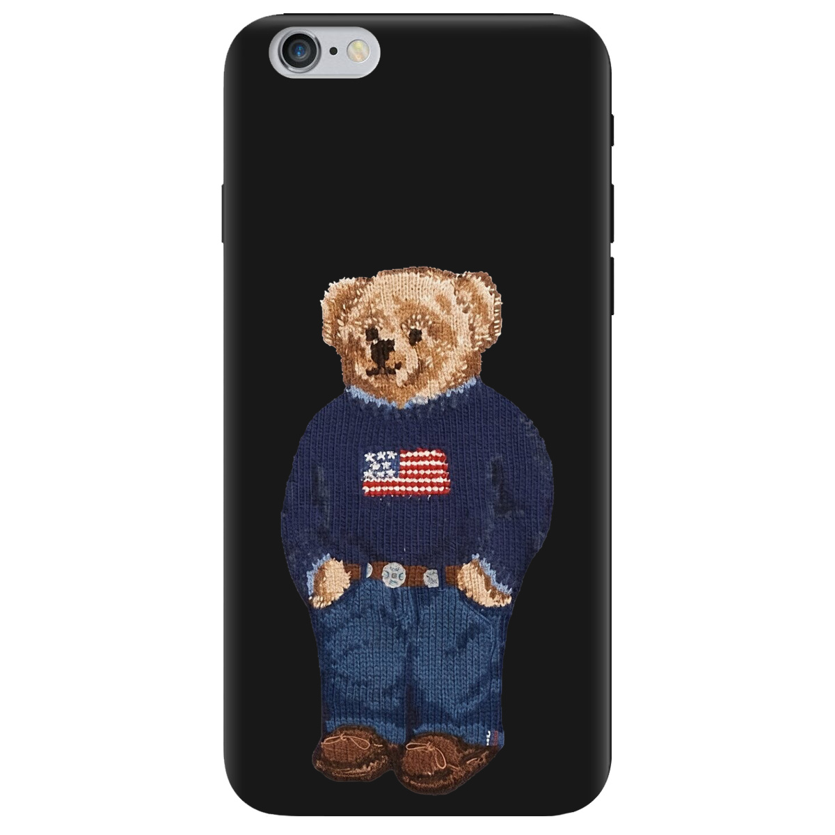 Чехол для Apple iPhone 6 Plus / 6S Plus черный матовый soft touch Американский мишка - фото 1 Чехол для Apple iPhone 6 Plus / 6S Plus черный матовый soft touch Американский мишка - фото 1 - Чехлы для телефонов