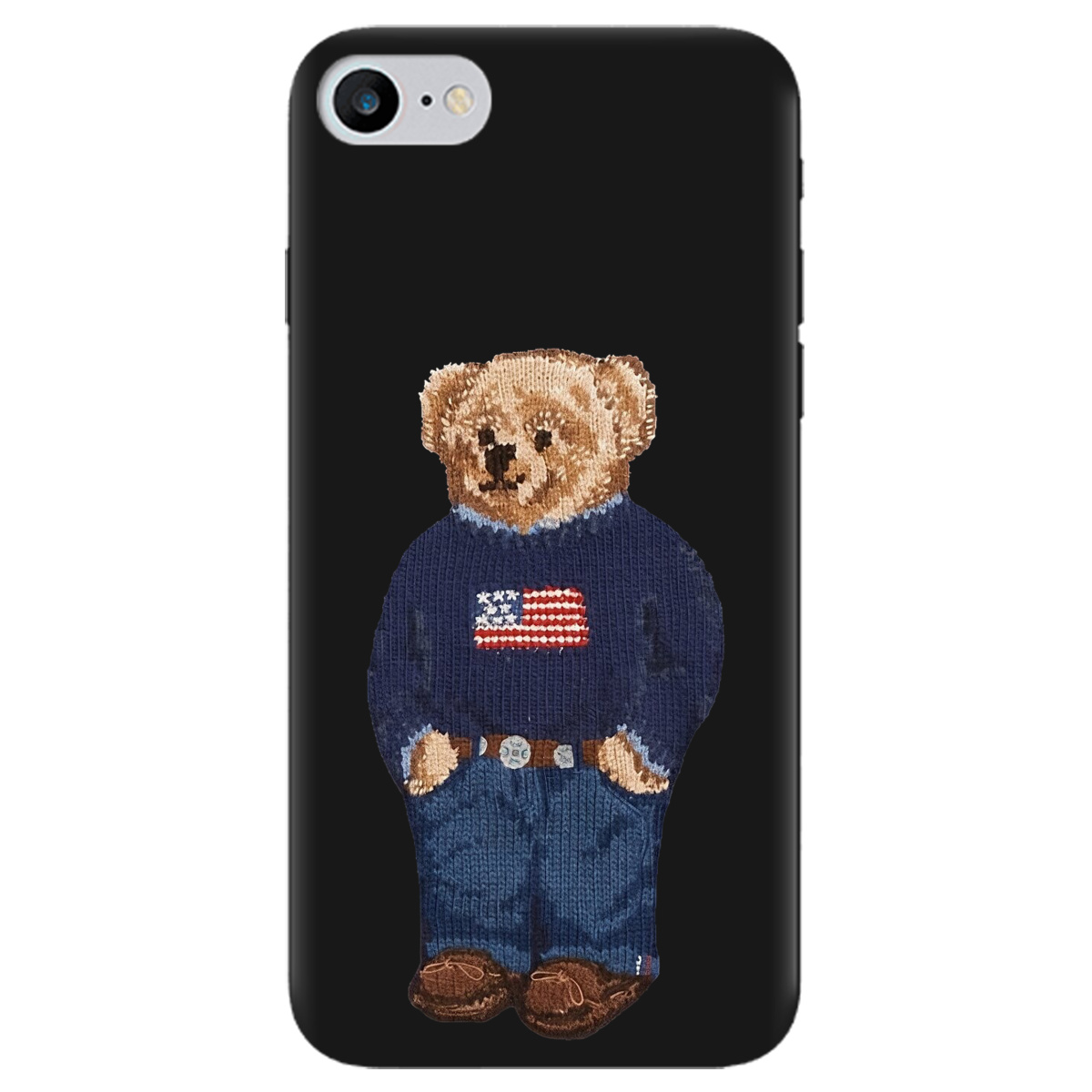 Чехол для Apple iPhone 7 черный матовый soft touch Американский мишка - фото 1 Чехол для Apple iPhone 7 черный матовый soft touch Американский мишка - фото 1 - Чехлы для телефонов