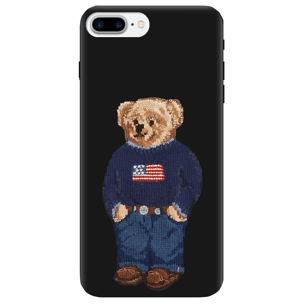 Чехол для Apple iPhone 7 Plus черный матовый soft touch Американский мишка - фото 1 Чехол для Apple iPhone 7 Plus черный матовый soft touch Американский мишка - фото 1 - Чехлы для телефонов