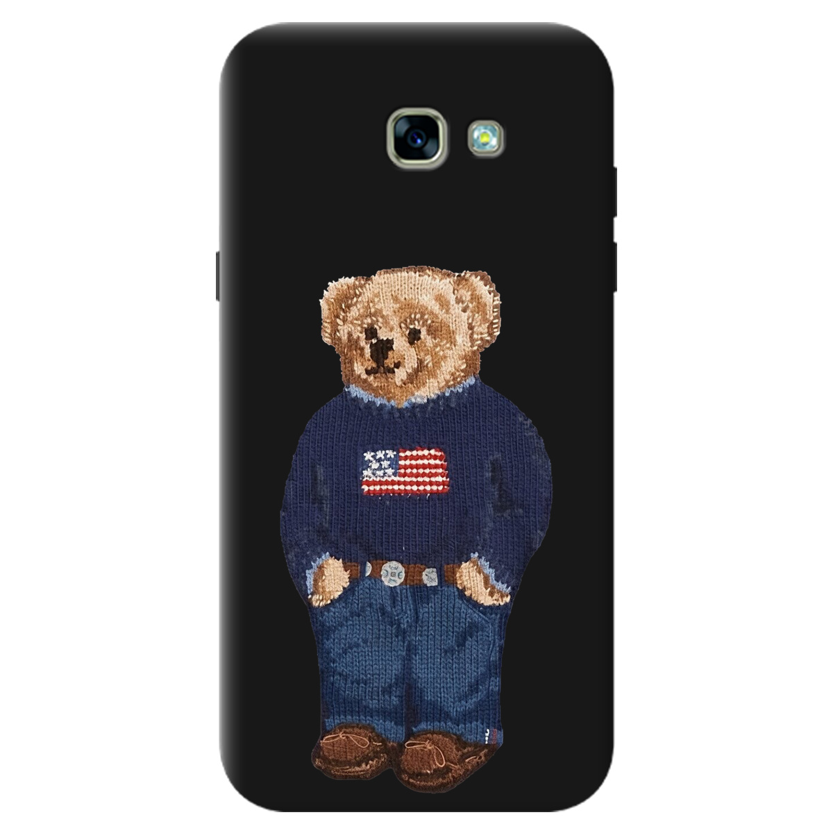 Чехол для Samsung Galaxy A3 2017 черный матовый soft touch Американский мишка - фото 1 - Чехлы для телефонов