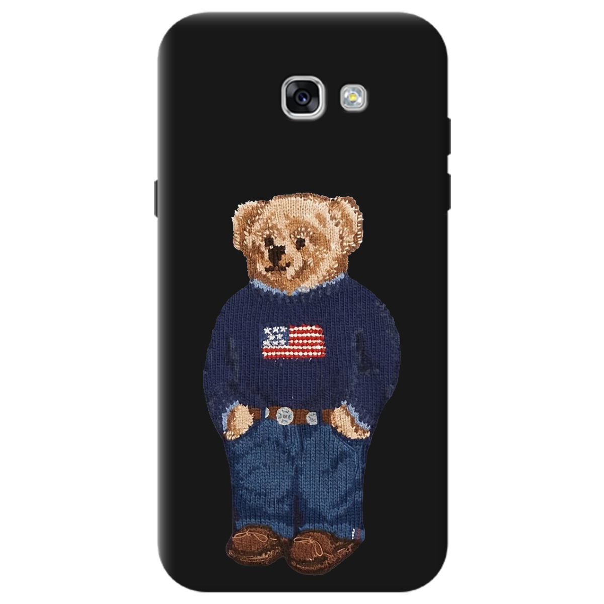 Чехол для Samsung Galaxy A7 2017 черный матовый soft touch Американский мишка - фото 1 - Чехлы для телефонов