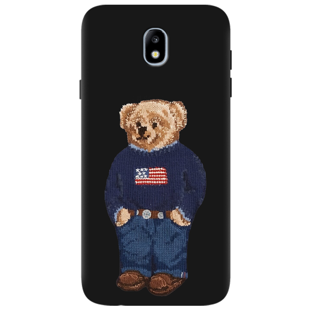 Чехол для Samsung Galaxy J7 2017 черный матовый soft touch Американский мишка - фото 1 - Чехлы для телефонов