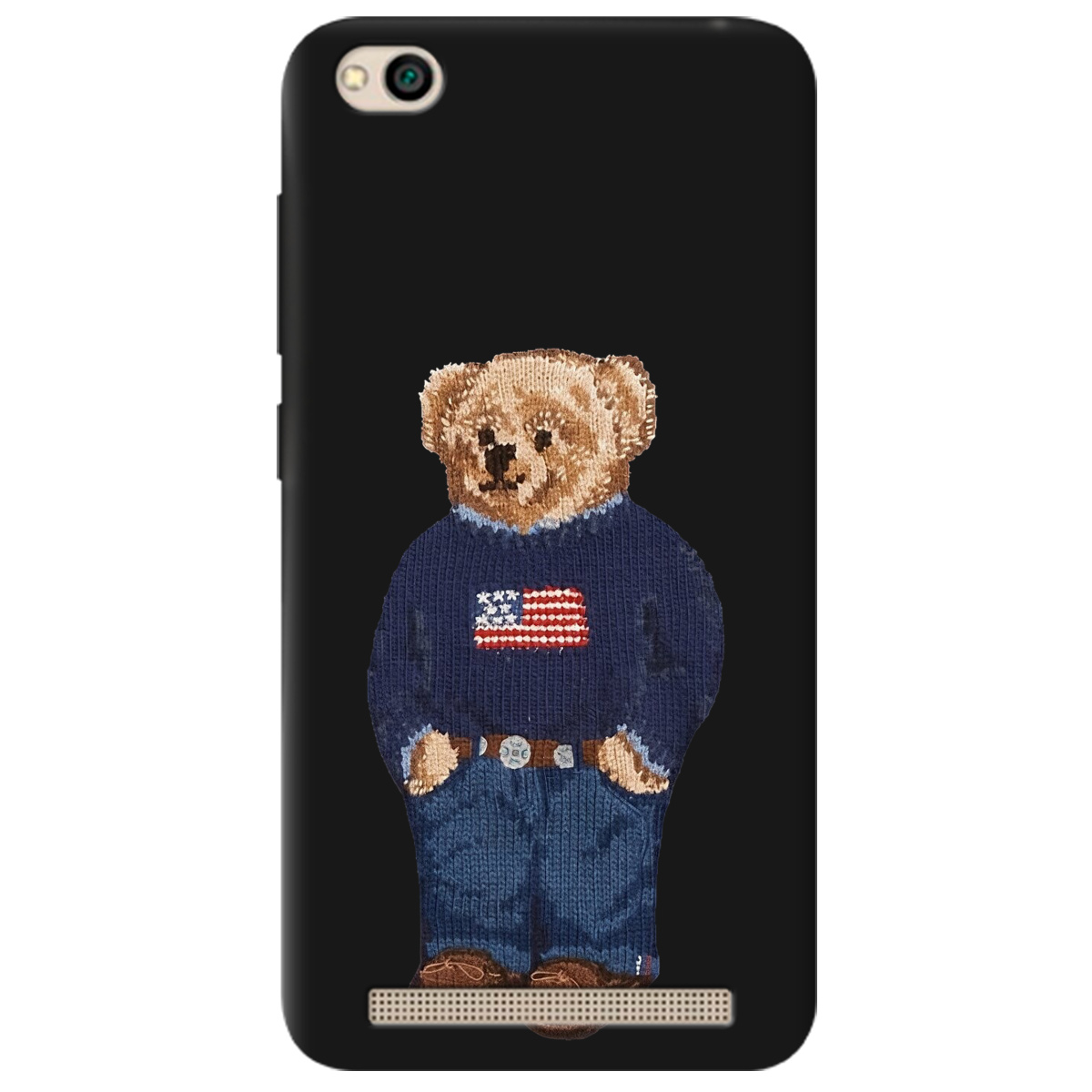 Чохол для Xiaomi Redmi 5A чорний матовий soft touch Американський ведмедик - фото 1 - Чохли для телефонів