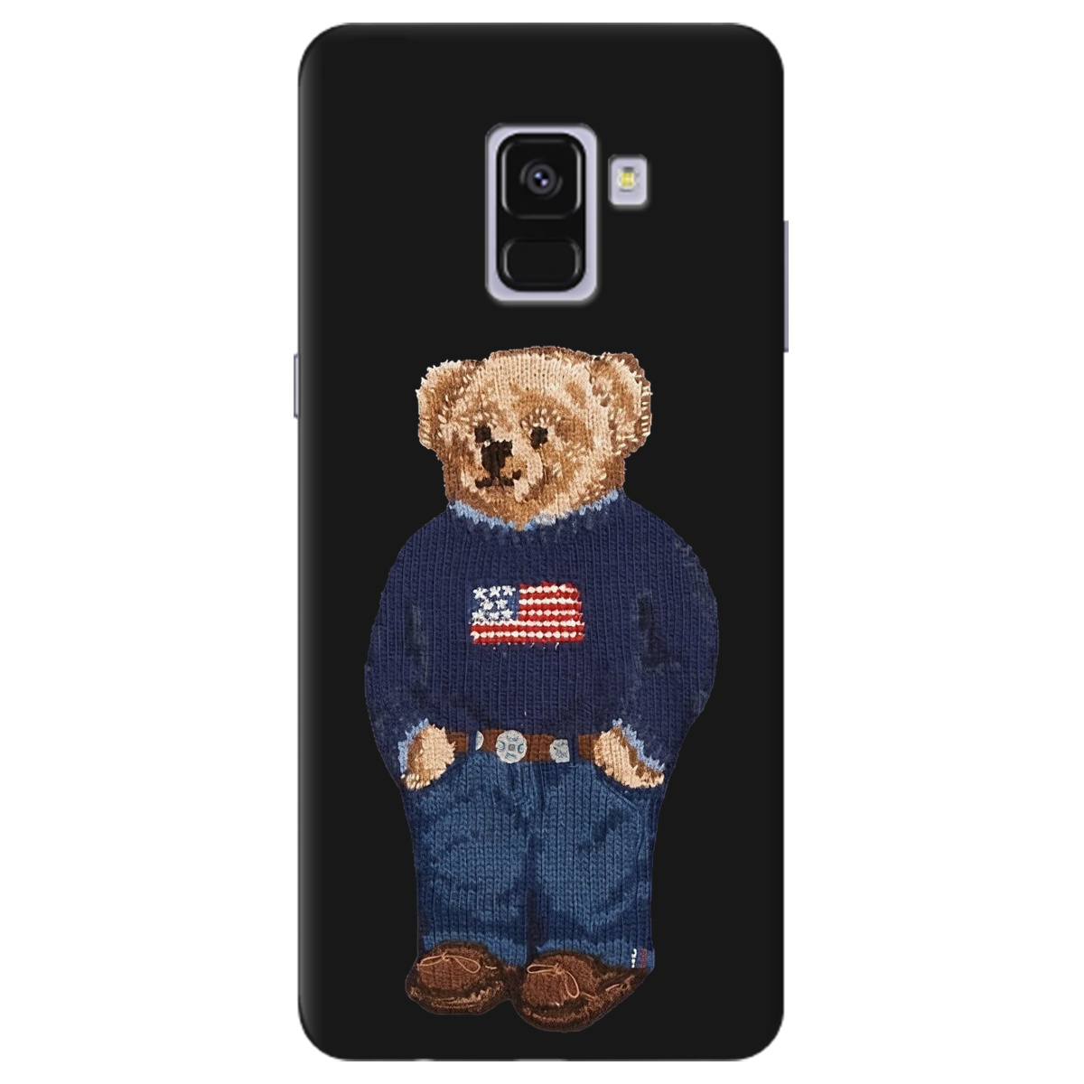 Чохол для Samsung Galaxy A8 2018 чорний матовий soft touch Американський ведмедик - фото 1 - Чохли для телефонів