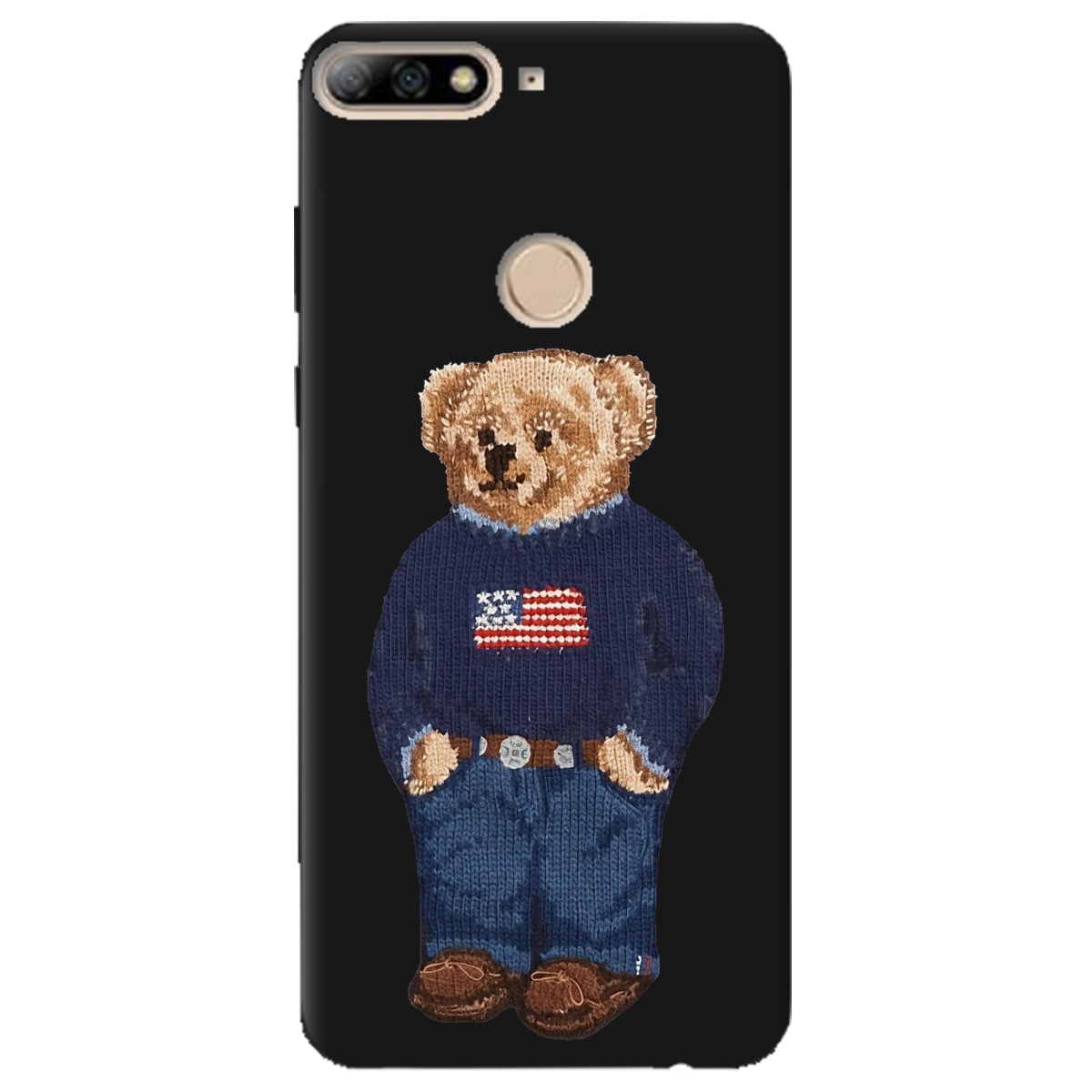 Чехол для Huawei Y6 Prime 2018 черный матовый soft touch Американский мишка - фото 1 - Чехлы для телефонов