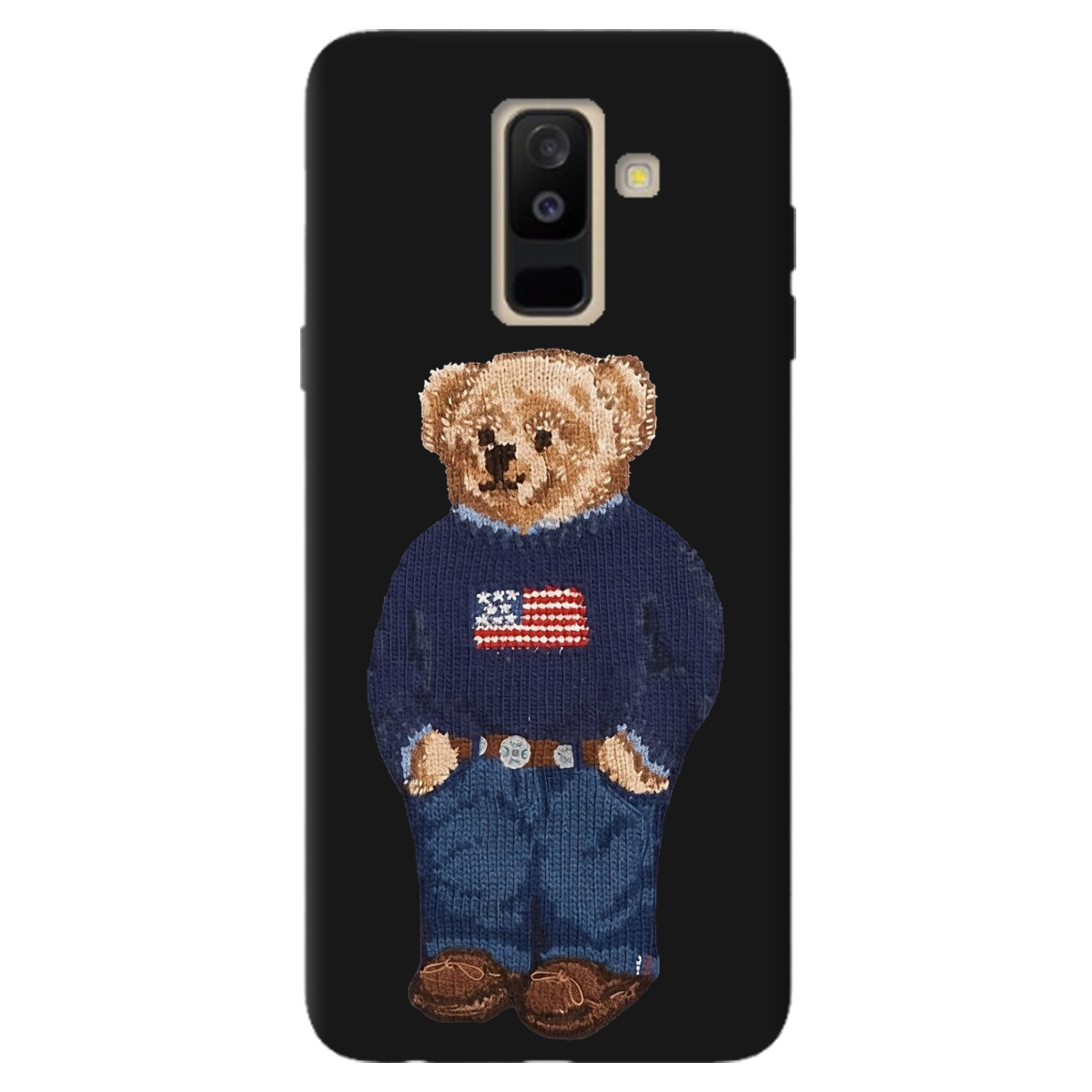Чохол для Samsung Galaxy A6 Plus 2018 чорний матовий soft touch Американський ведмедик - фото 1 - Чохли для телефонів