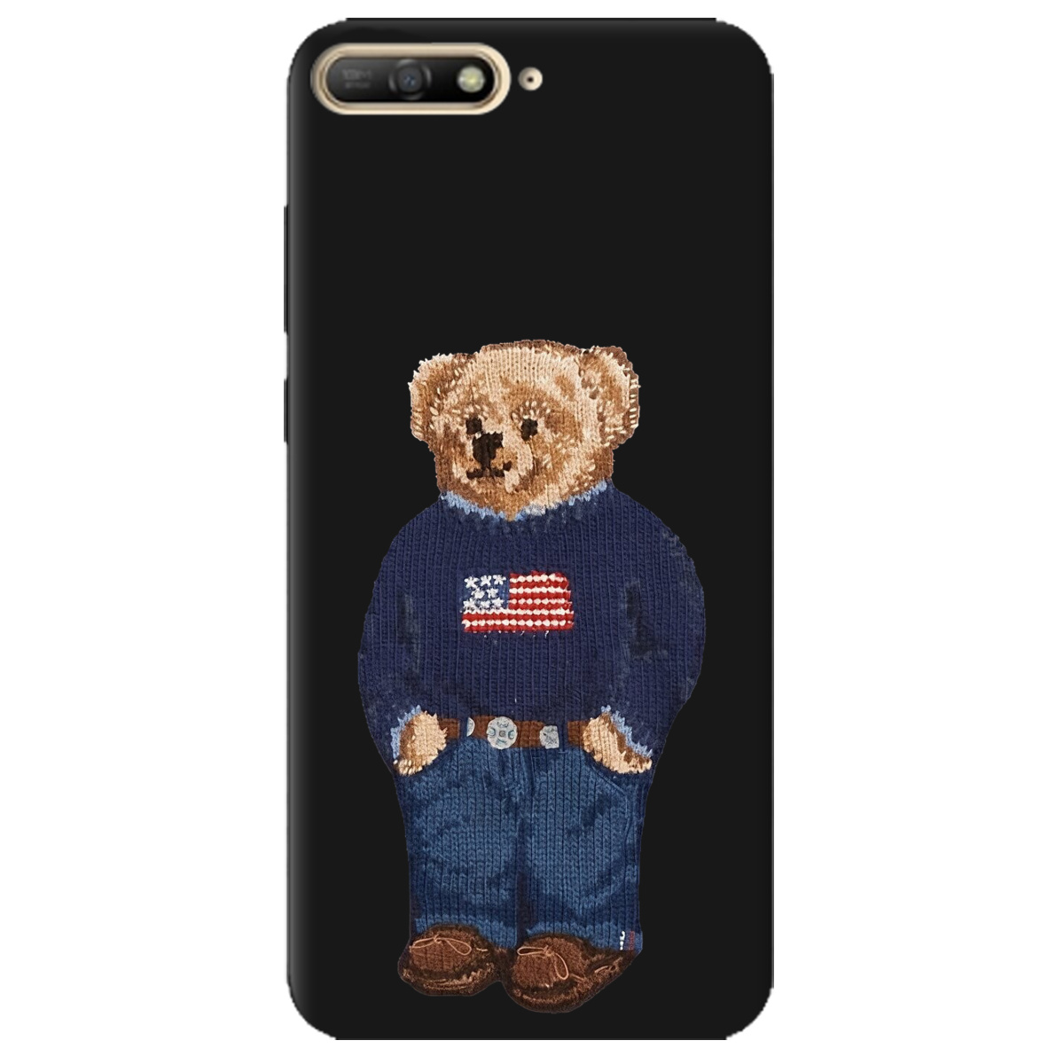 Чохол для Huawei Y6 2018 чорний матовий soft touch Американський ведмедик - фото 1 - Чохли для телефонів