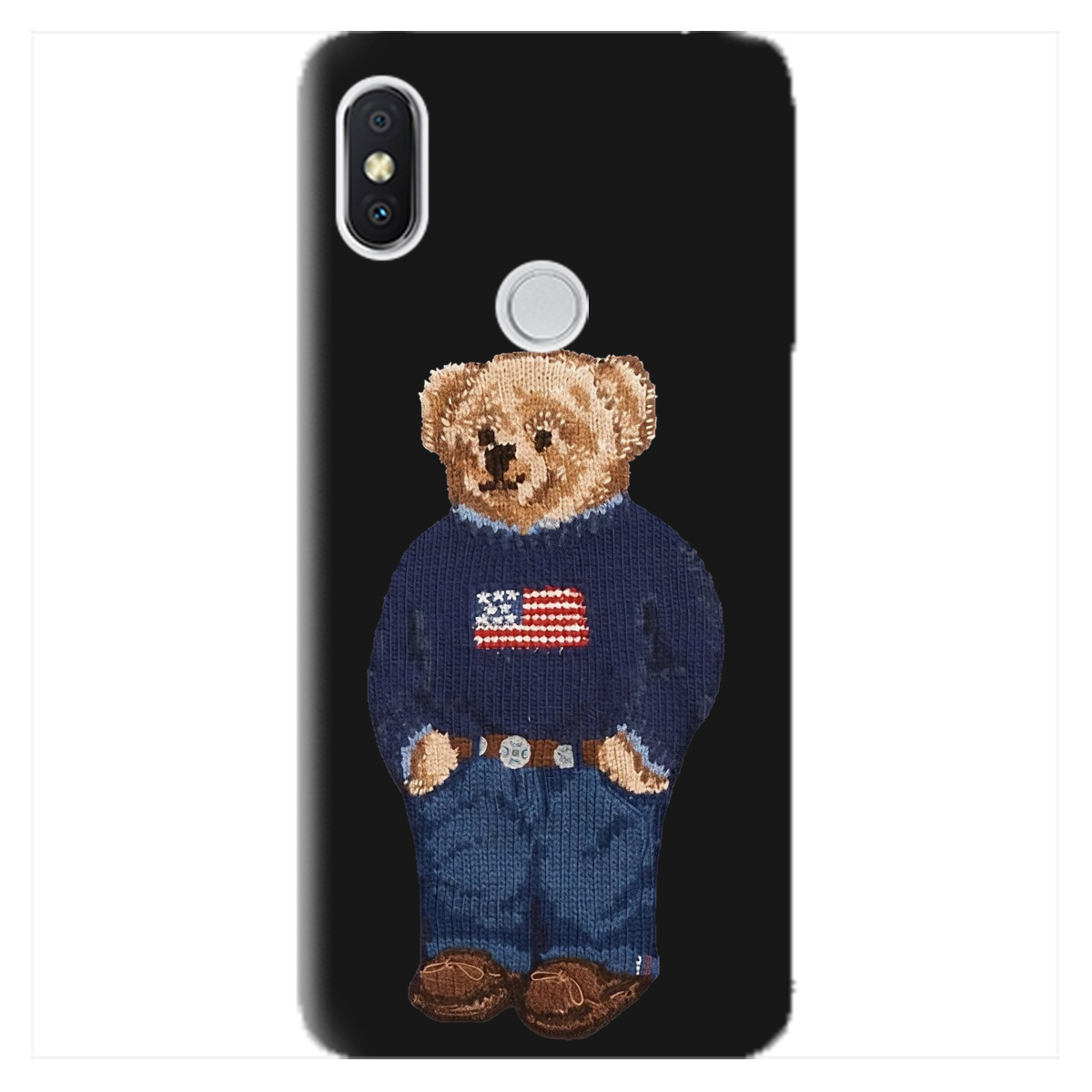 Чехол для Xiaomi Redmi S2 черный матовый soft touch Американский мишка - фото 1 - Чехлы для телефонов