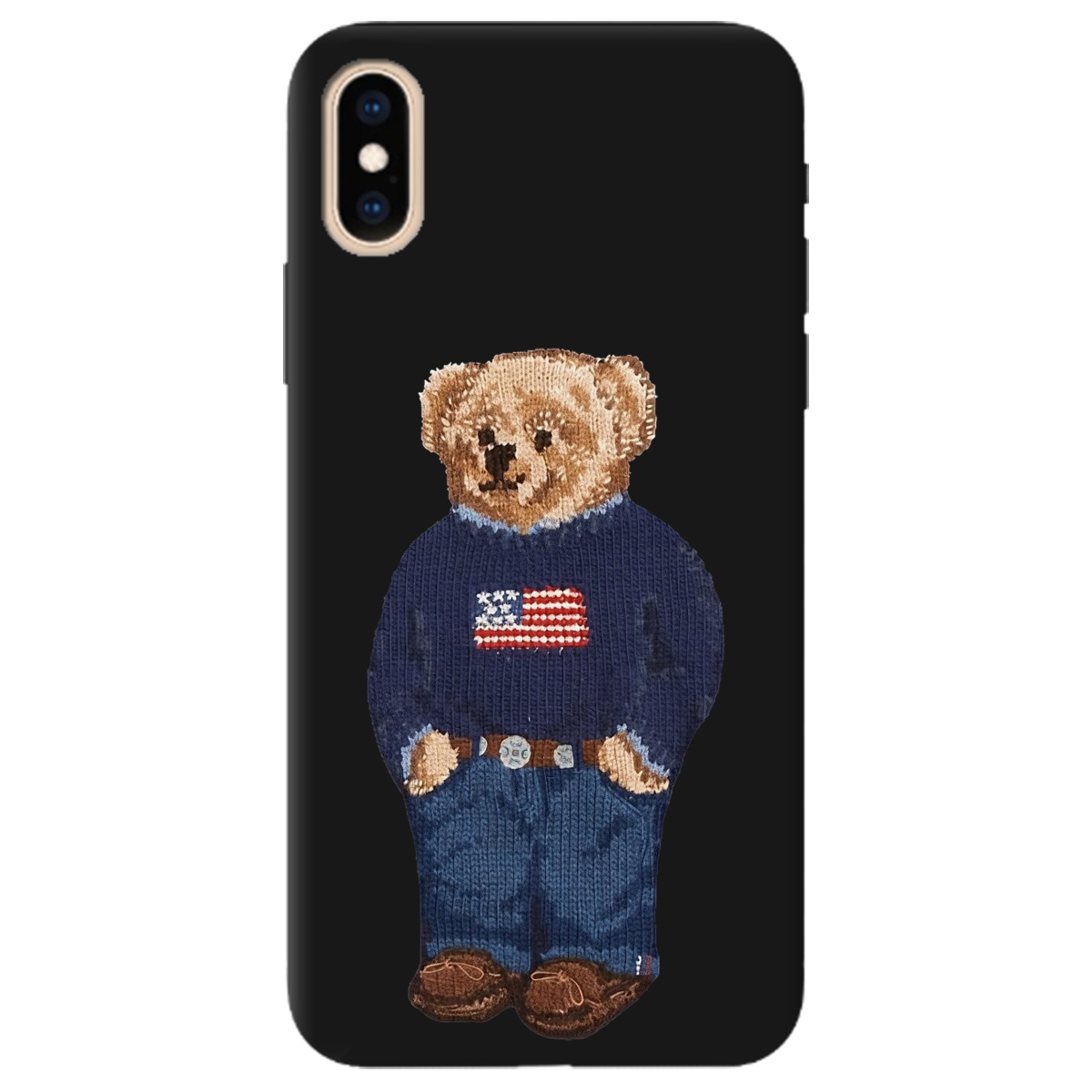 Чехол для Apple iPhone XS черный матовый soft touch Американский мишка - фото 1 - Чехлы для телефонов