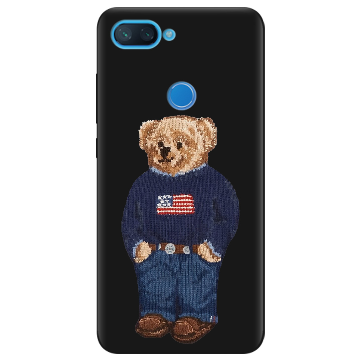 Чехол для Xiaomi Mi 8 Lite черный матовый soft touch Американский мишка - фото 1 - Чехлы для телефонов