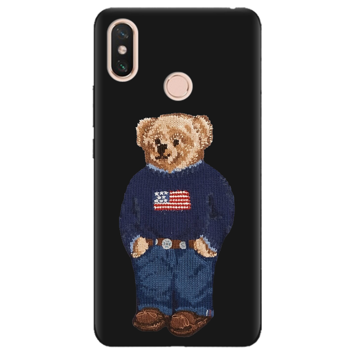 Чехол для Xiaomi Mi Max 3 черный матовый soft touch Американский мишка - фото 1 - Чехлы для телефонов