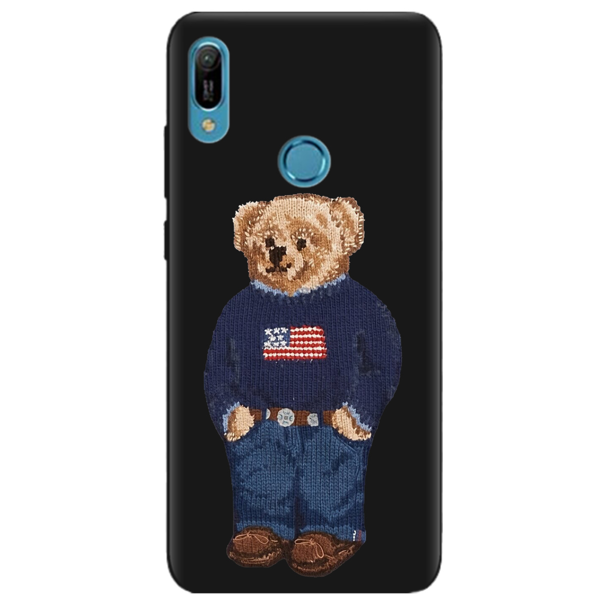 Чехол для Huawei Y6 Pro 2019 черный матовый soft touch Американский мишка - фото 1 Чехол для Huawei Y6 Pro 2019 черный матовый soft touch Американский мишка - фото 1 - Чехлы для телефонов