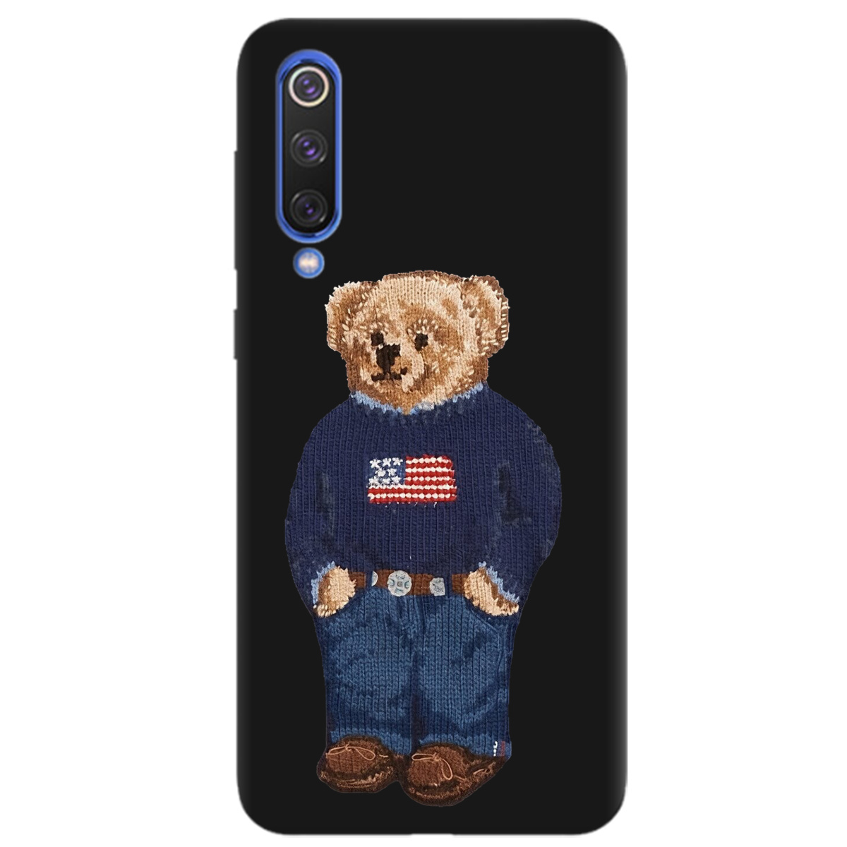 Чехол для Xiaomi Mi 9 черный матовый soft touch Американский мишка - фото 1 - Чехлы для телефонов