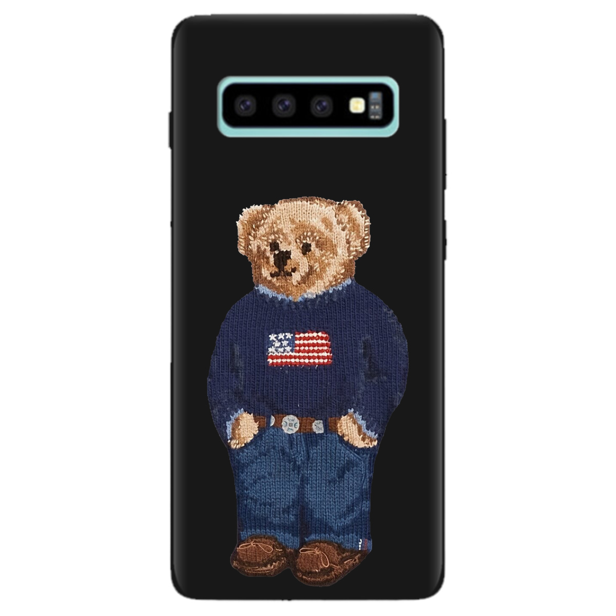 Чехол для Samsung Galaxy S10 Plus черный матовый soft touch Американский мишка - фото 1 - Чехлы для телефонов