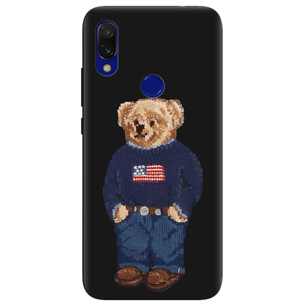 Чехол для Xiaomi Redmi 7 черный матовый soft touch Американский мишка - фото 1 Чехол для Xiaomi Redmi 7 черный матовый soft touch Американский мишка - фото 1 - Чехлы для телефонов