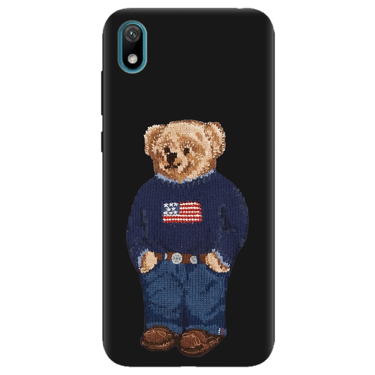 Чохол для Huawei Y5 2019 чорний матовий soft touch Американський ведмедик - фото 1 - Чохли для телефонів