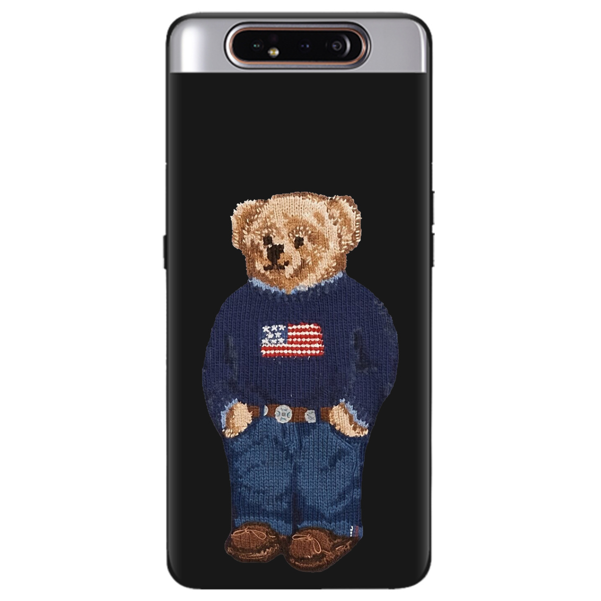 Чохол для Samsung Galaxy A80 чорний матовий soft touch Американський ведмедик - фото 1 - Чохли для телефонів