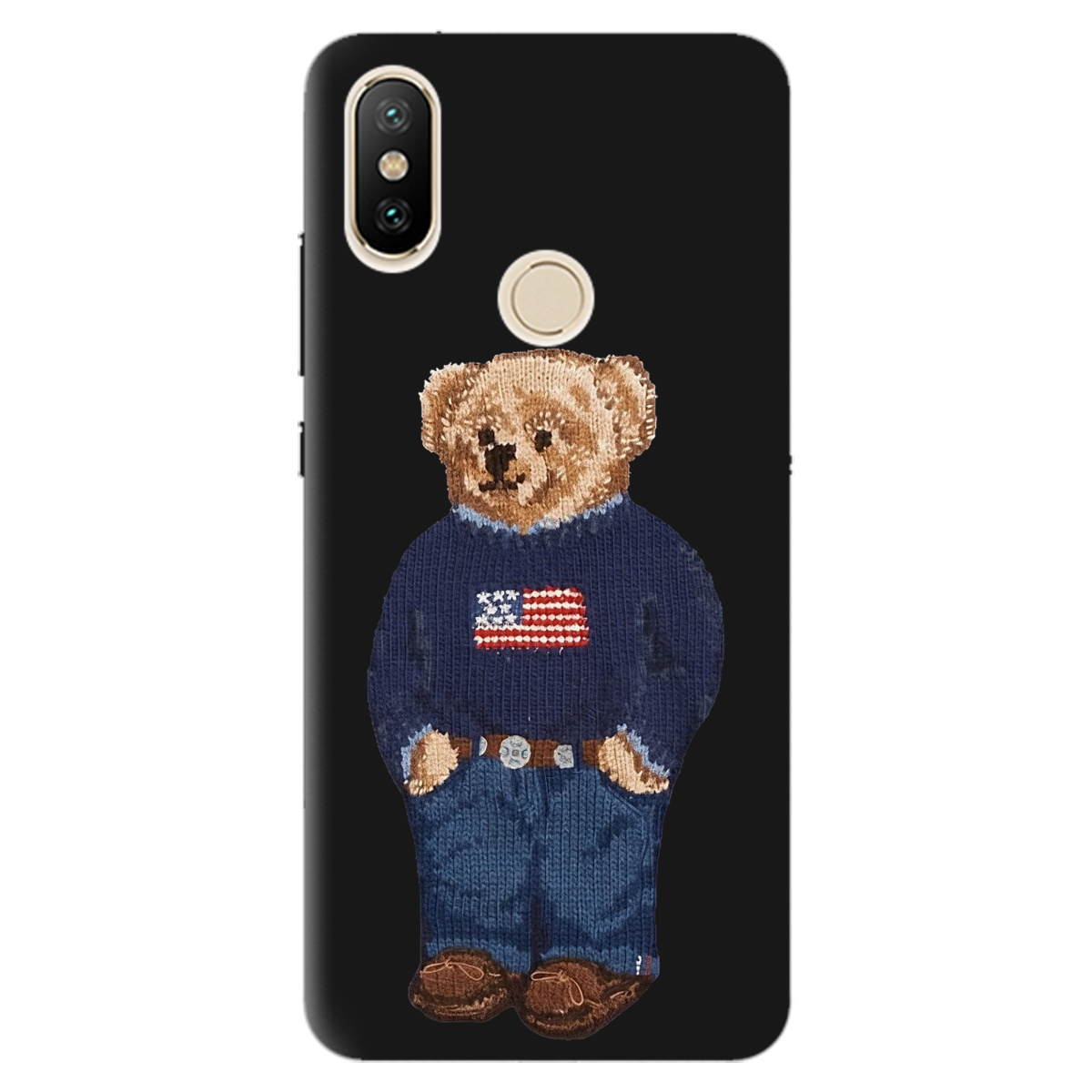 Чехол для Xiaomi Redmi 6 Pro черный матовый soft touch Американский мишка - фото 1 - Чехлы для телефонов