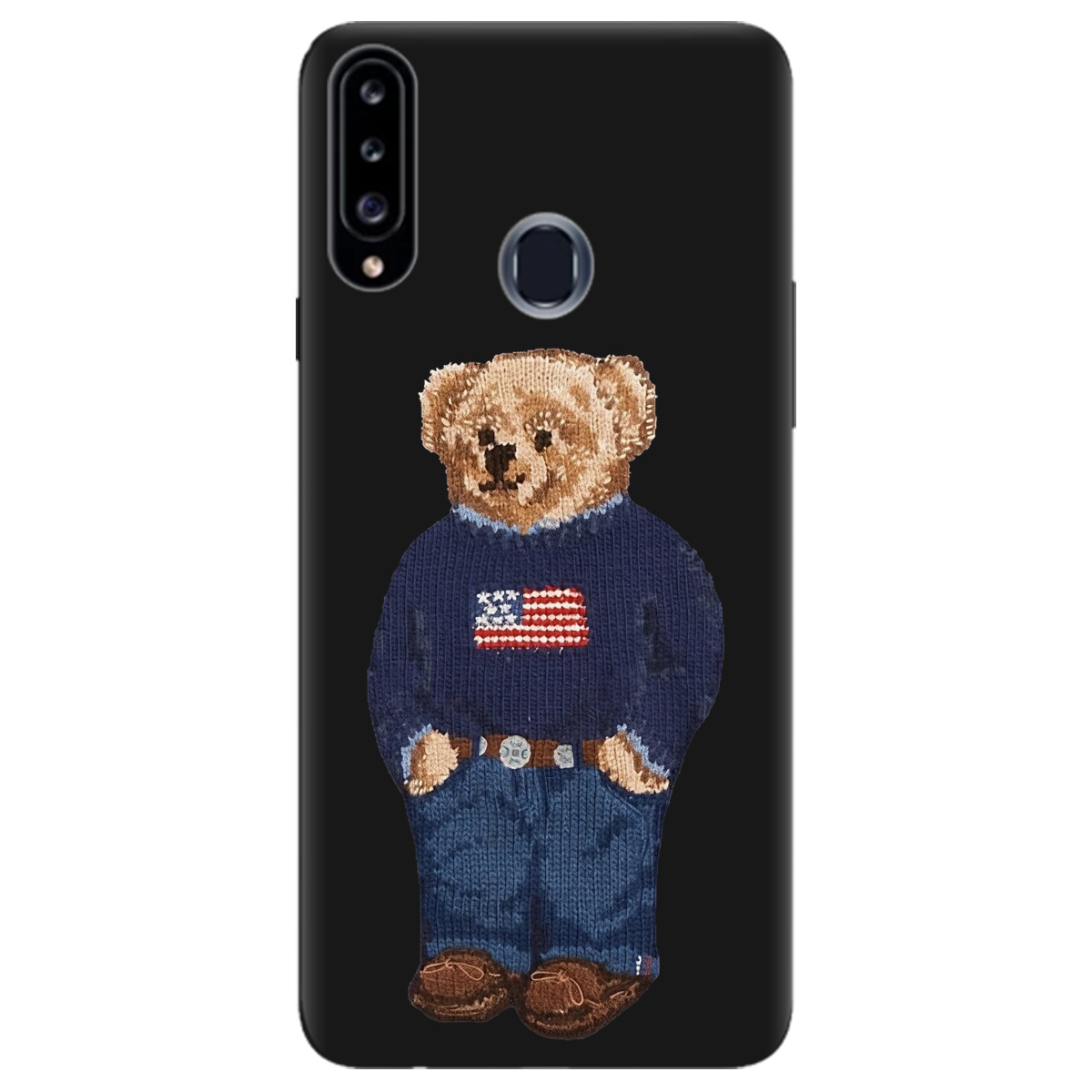 Чохол для Samsung Galaxy A20s чорний матовий soft touch Американський ведмедик - фото 1 - Чохли для телефонів