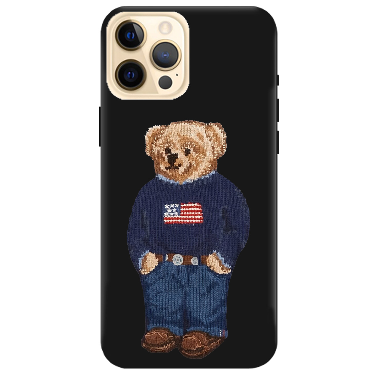 Чохол для Apple iPhone 12 Pro чорний матовий soft touch Американський ведмедик - фото 1 - Чохли для телефонів