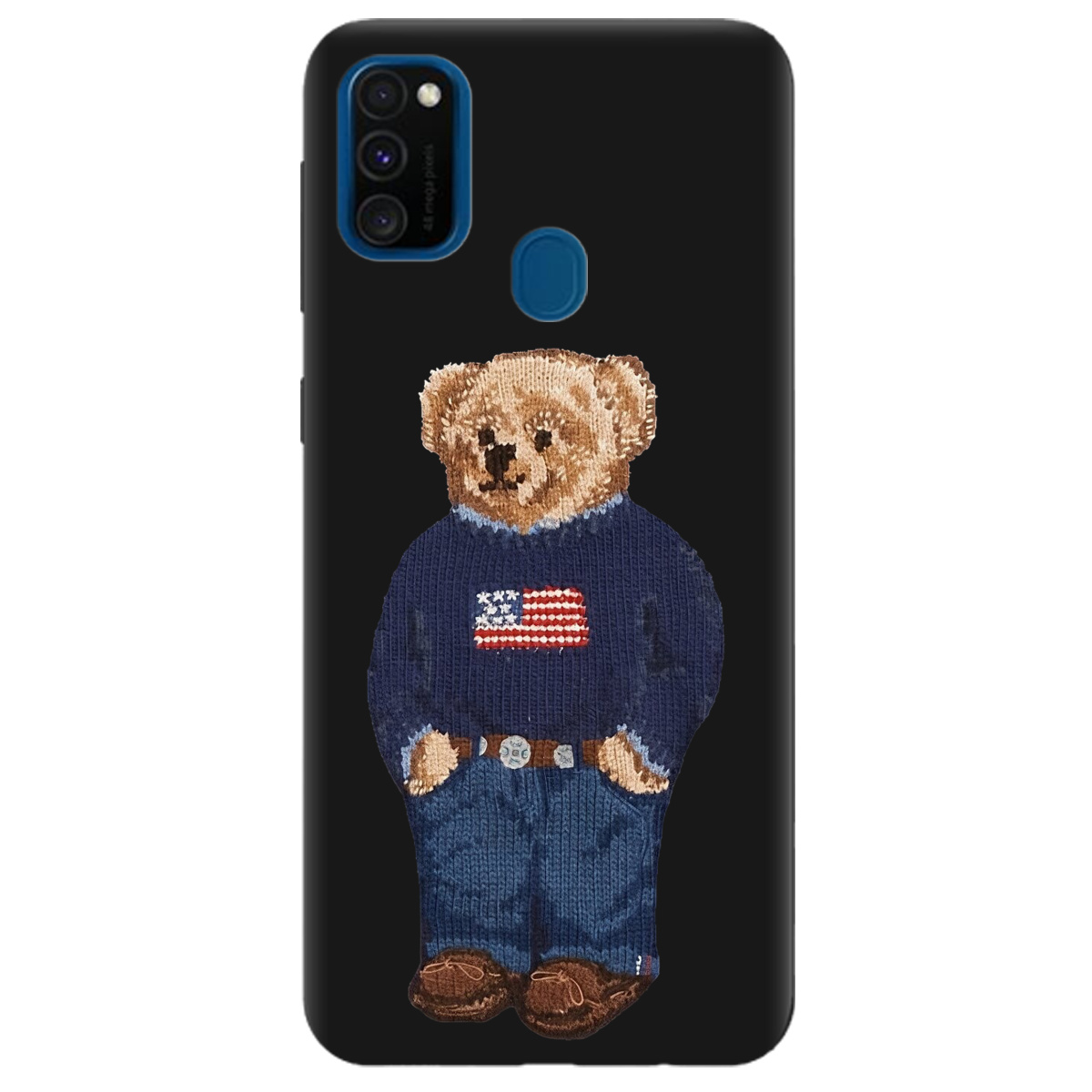 Чохол для Samsung Galaxy M21 чорний матовий soft touch Американський ведмедик - фото 1 - Чохли для телефонів