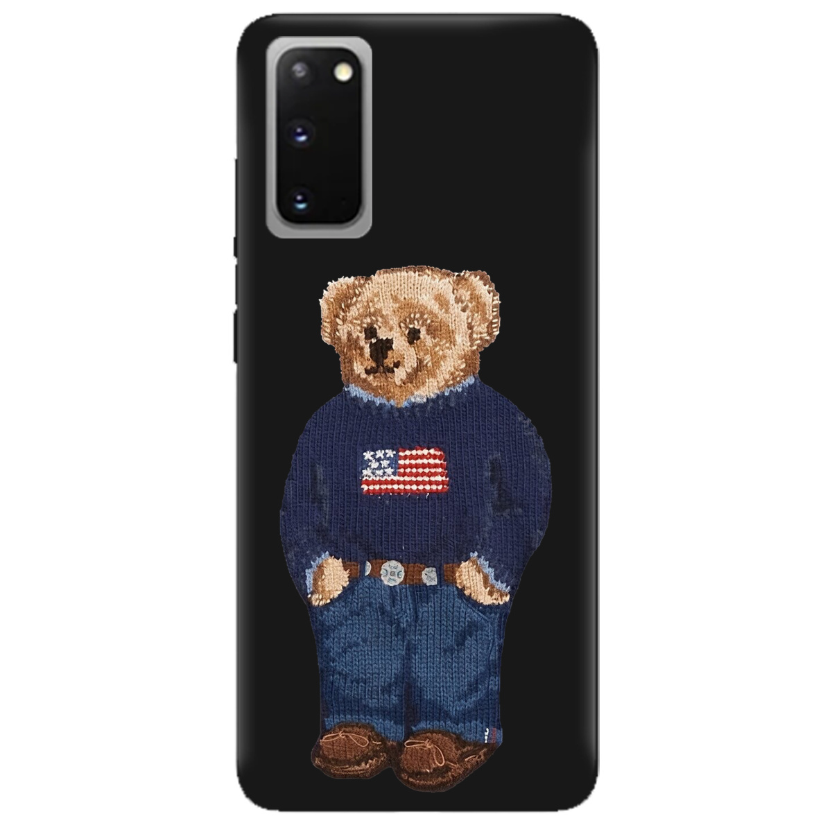 Чехол для Samsung Galaxy S20 черный матовый soft touch Американский мишка - фото 1 - Чехлы для телефонов