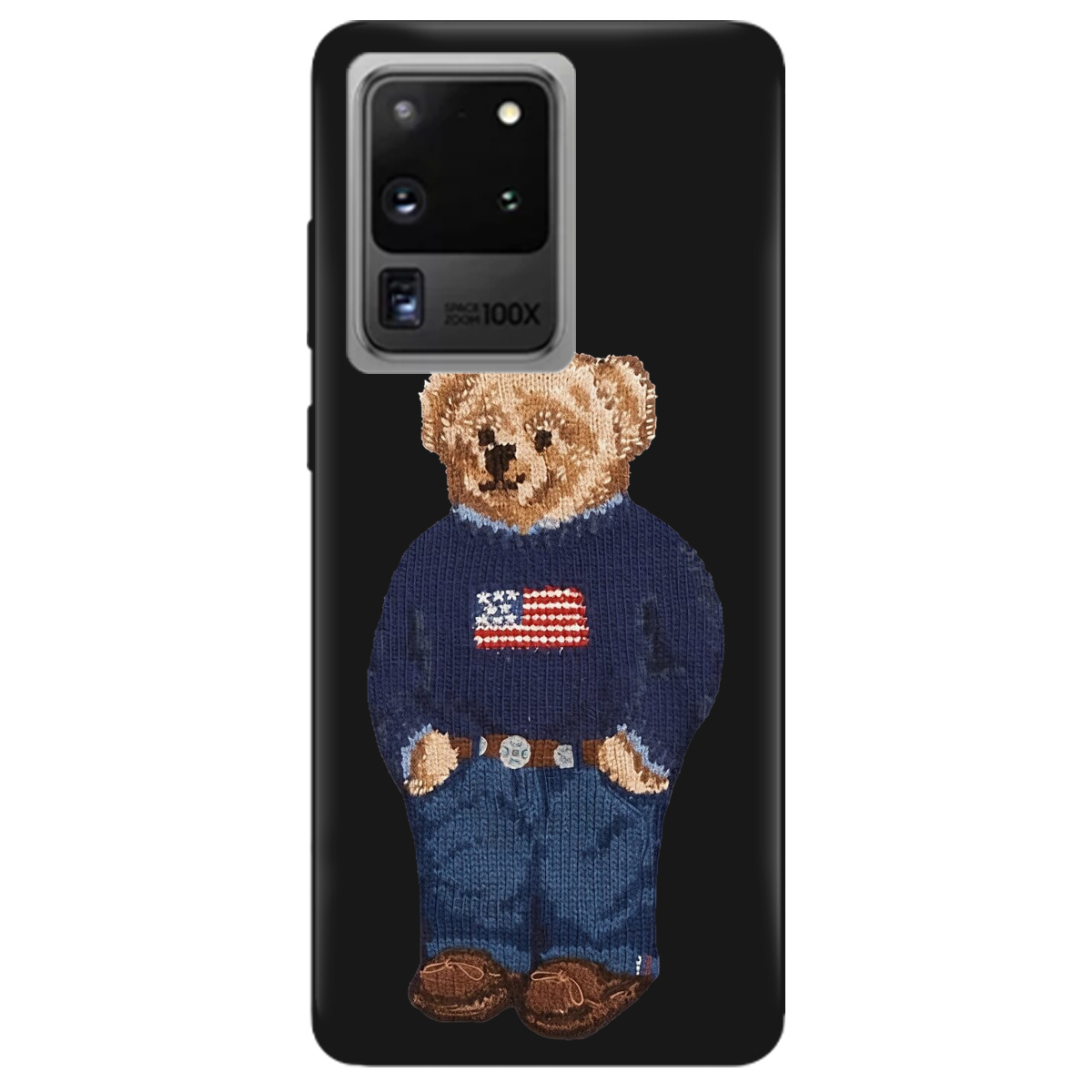 Чохол для Samsung Galaxy S20 Ultra чорний матовий soft touch Американський ведмедик - фото 1 - Чохли для телефонів